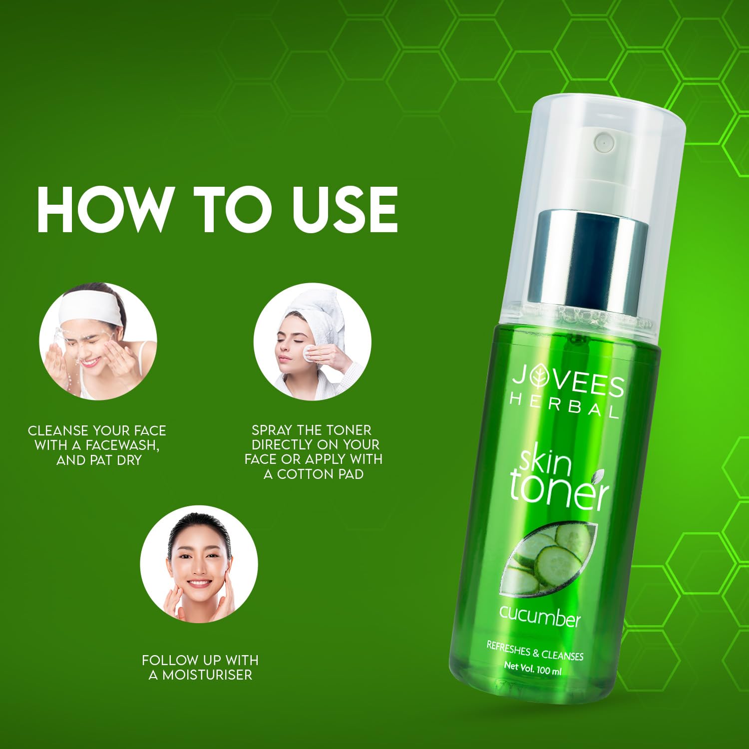 Jovees Herbal Cucumber Skin Toner - Hydrating Face Mist for Glowing Skin | Alcohol-Free Toner for Oily & Acne-Prone Skin | Pore Tightening & Cleansing | Paraben & Chemical Free 100ml | Perfect for Daily Skincare Routine & Post-Workout Refreshment
