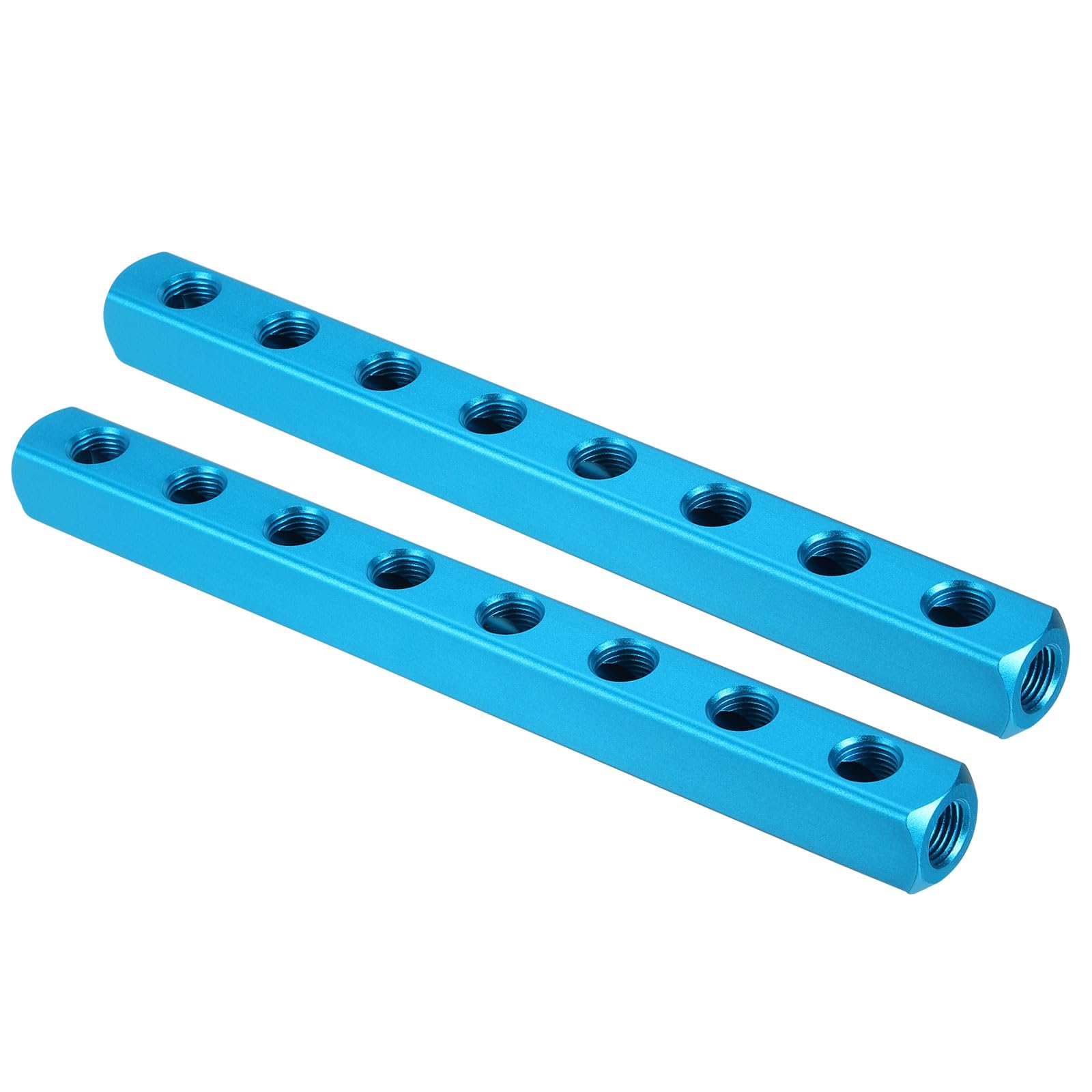 PATIKIL 8 Way 11 Port Air Manifold Block Splitter - 2 Pack G1/4 Inch Aluminum Pneumatic Air Hose Fitting for Compressor Systems - Perfect for Industrial, Automotive & DIY Air Tool Applications