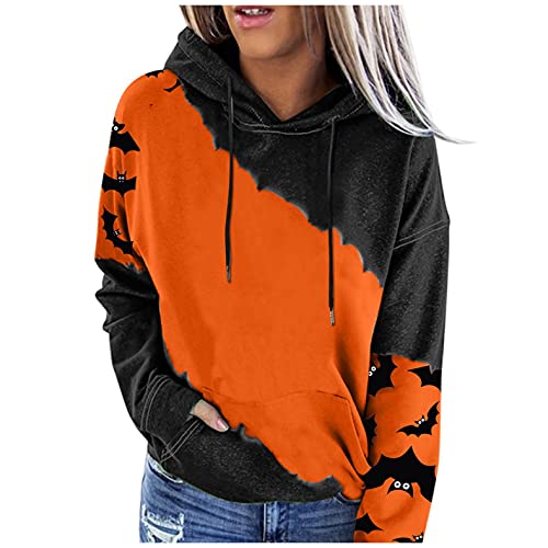 Halloween Graphic Women's Hoodies - Long Sleeve Pullover Hooded Sweatshirt with Cute Pumpkin Design | Casual Funny Sweater Tops for Costume Parties & Fall Outfits
