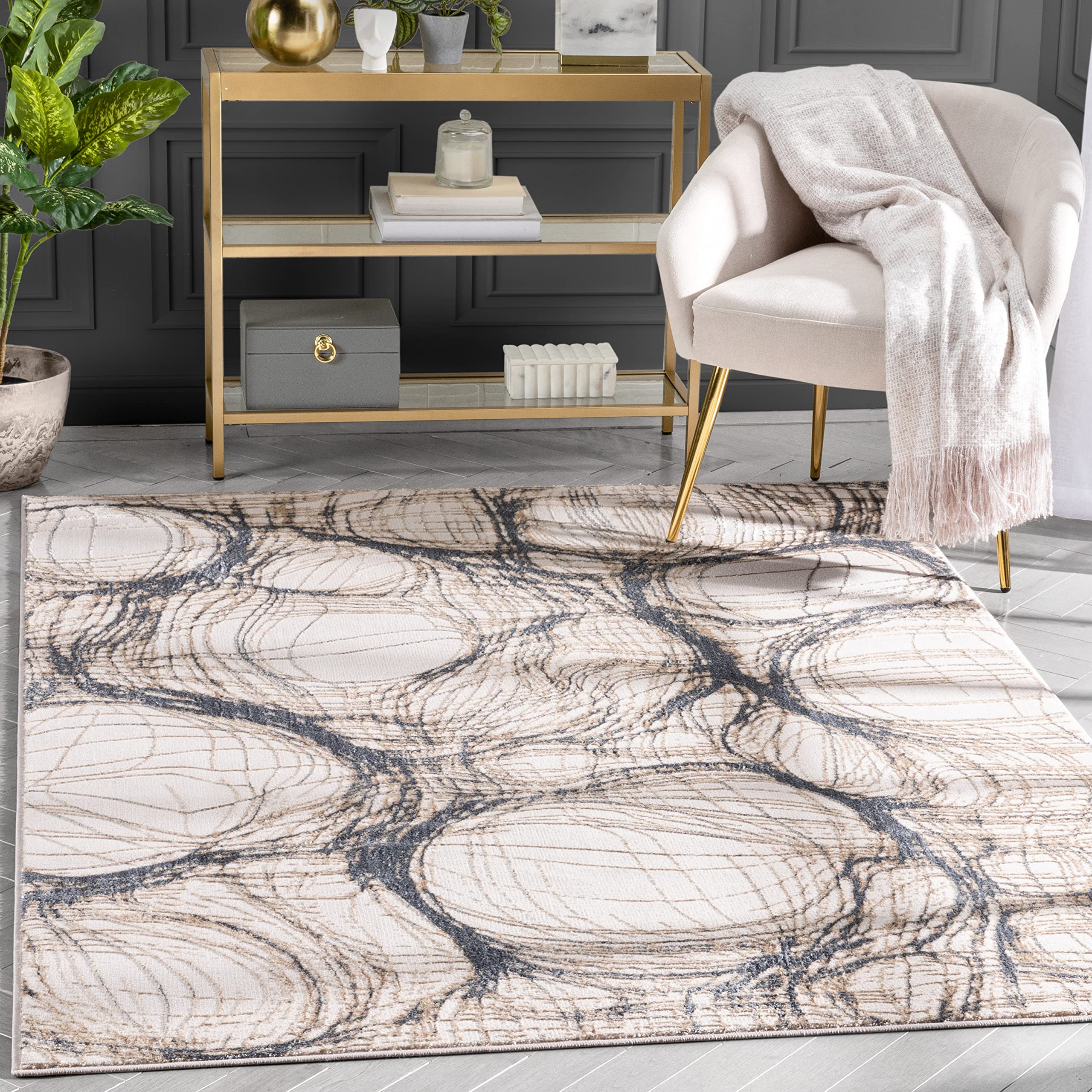 Well Woven Shoanae Abstract Ivory Geometric Bubbles Soft Glam Area Rug 7'10