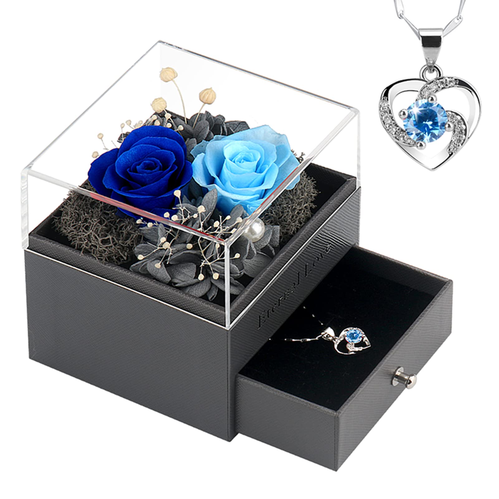 SHOKUTO Preserved Rose Jewelry Box with Necklace - Romantic Birthday Gift for Women, Mom, Girlfriend, Wife, Daughter, Sister | Perfect for Anniversaries, Valentine's Day & Special Occasions
