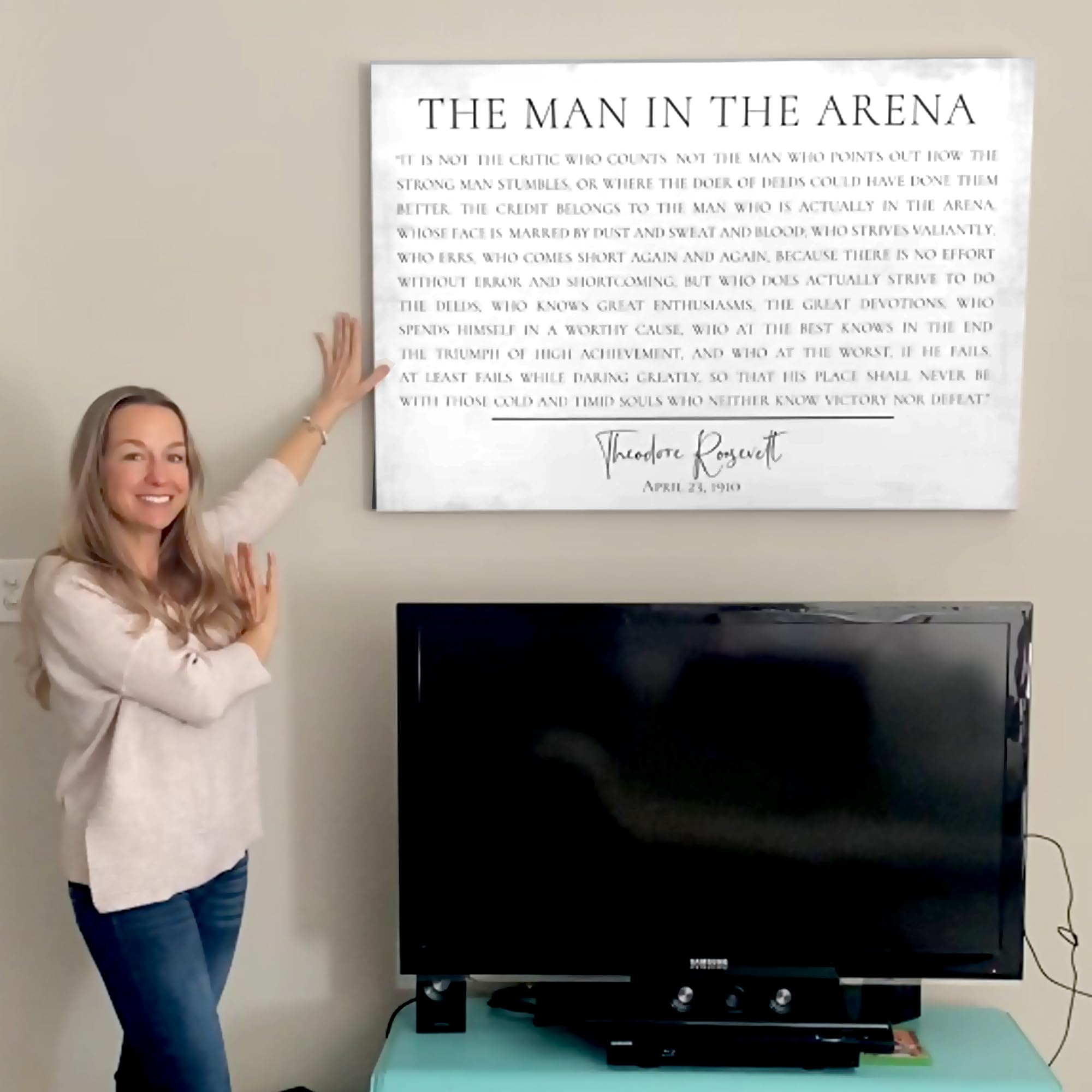 The Man in The Arena Framed Wall Art - Theodore Roosevelt Inspirational Quote Print - Motivational Office & Home Decor - Perfect for Living Room, Study, or Workspace