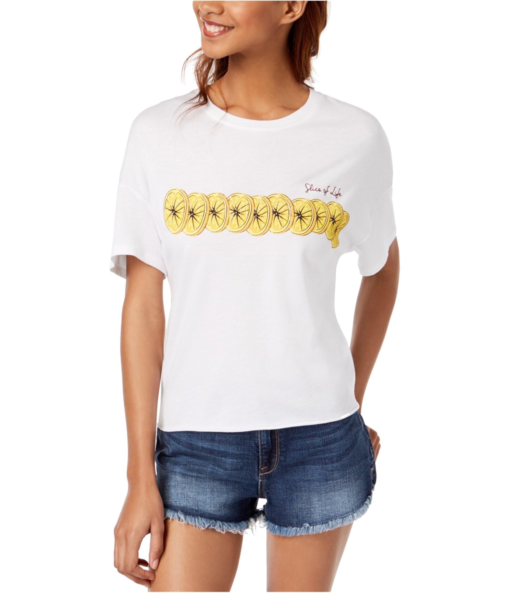 Women's Slice of Life Graphic T-Shirt - White Casual Cotton Tee for Everyday Wear | Trendy Streetwear & Lounge Outfit | Size L