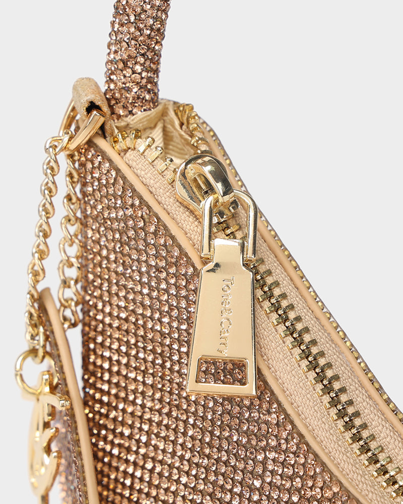 Sparkly Gold Crescent Moon Crossbody Bag for Women - Perfect for Parties, Concerts & Night Out