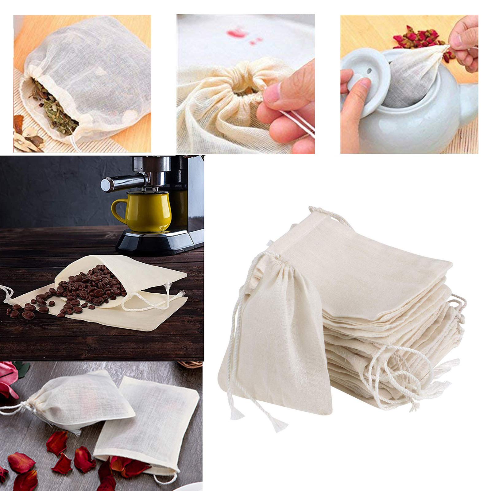 30 Pack 4x6 Inch Natural Unbleached Cotton Drawstring Bags - Reusable Muslin Bags for Spices, Herbs, Tea, Coffee & Soup - Perfect for Home Storage, DIY Crafts & Gift Packaging