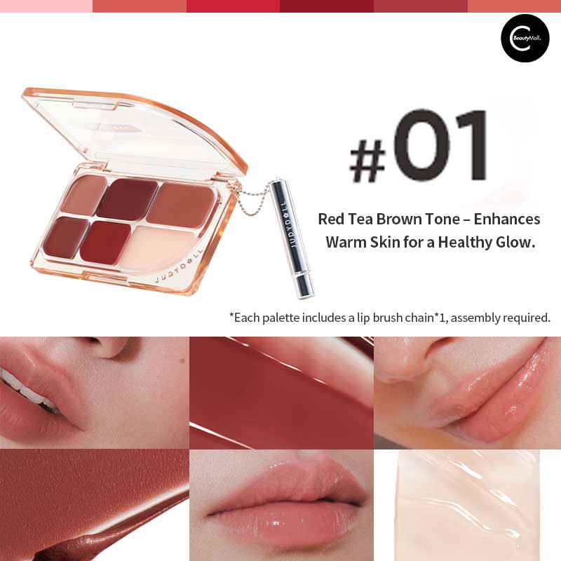 Judydoll 6 Color Matte & Glossy Lip Palette Set - Long Lasting Hydrating Lipstick Kit for Daily Makeup, Party & Special Occasions