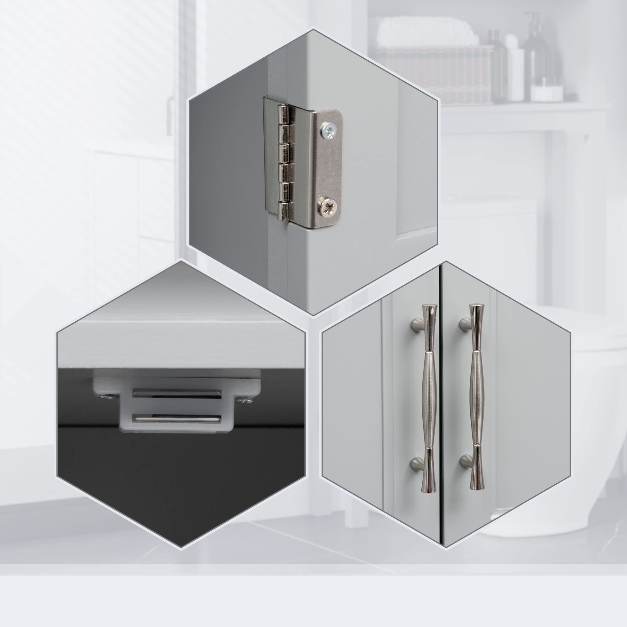 Kleankin Modern Over The Toilet Storage Cabinet - Double Door Bathroom Organizer with Adjustable Shelves, Open Shelf Space, Grey - Perfect for Small Bathroom Organization & Extra Storage