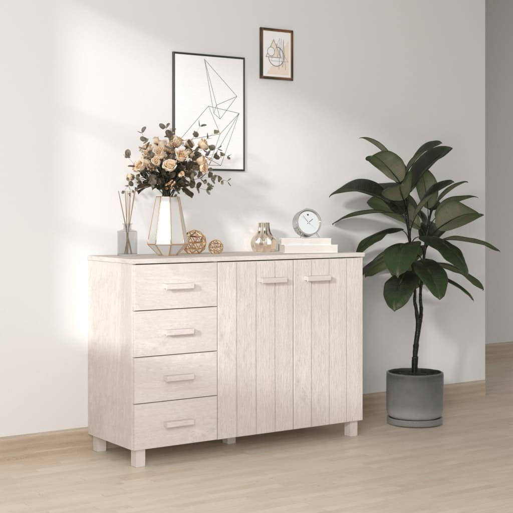 Modern White Sideboard Storage Cabinet with 2 Doors & 4 Smooth Sliding Drawers - Entryway Console Table with Handles for Living Room, Bedroom, Hallway - 44.5