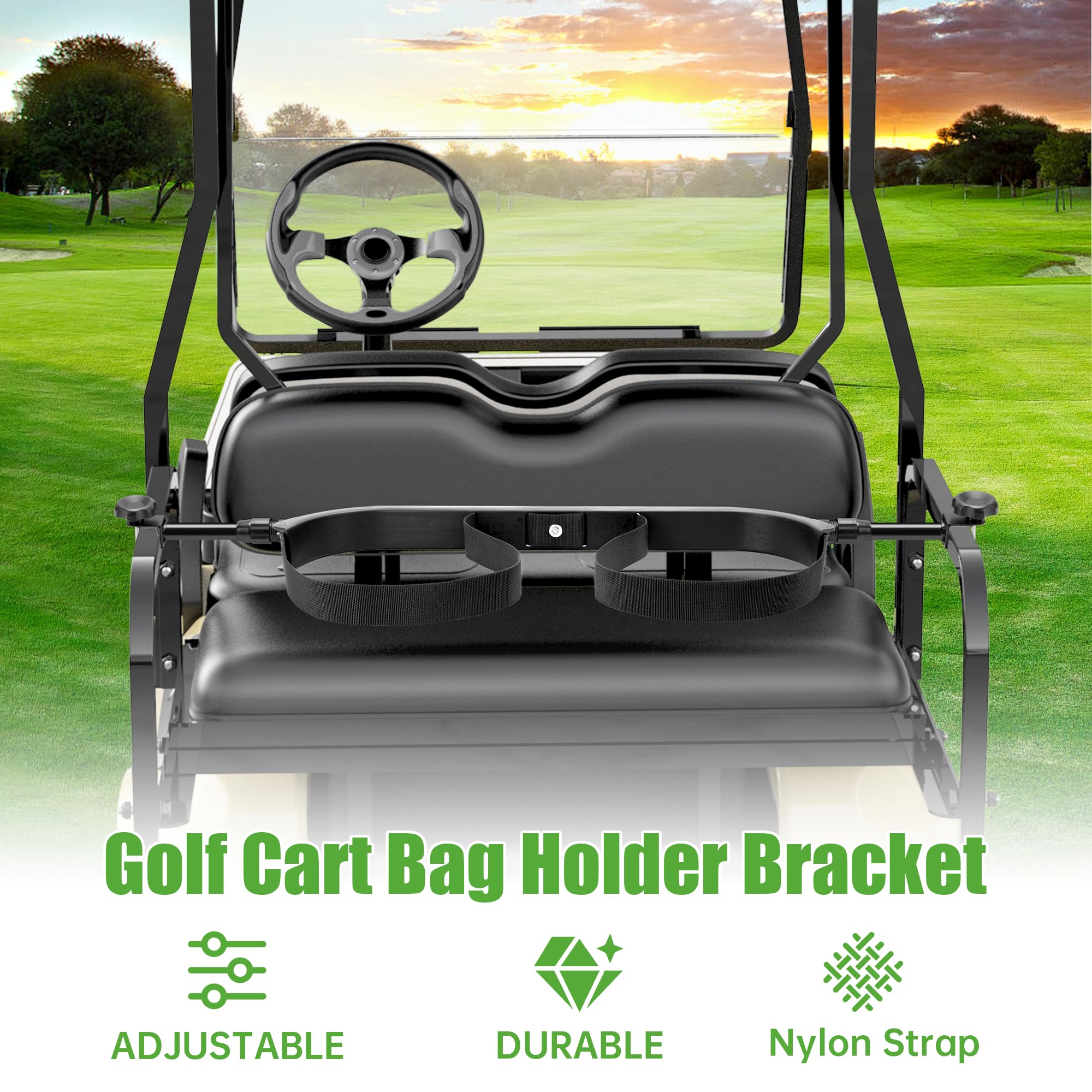 Universal Golf Bag Holder Attachment - No-Drilling Required for Yamaha, EZGO & Club Car Carts | Adjustable Rear Seat Golf Club Holder with Bonus Strap | Perfect for Golf Course, Driving Range & RV Travel