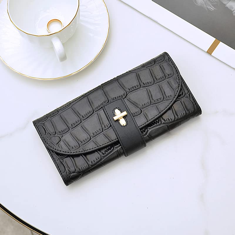 Stylish Crocodile Embossed Leather Wallets for Women & Men - Fashionable Long Bifold Wallets & Clutch Purses for Daily Use, Travel, and Special Occasions