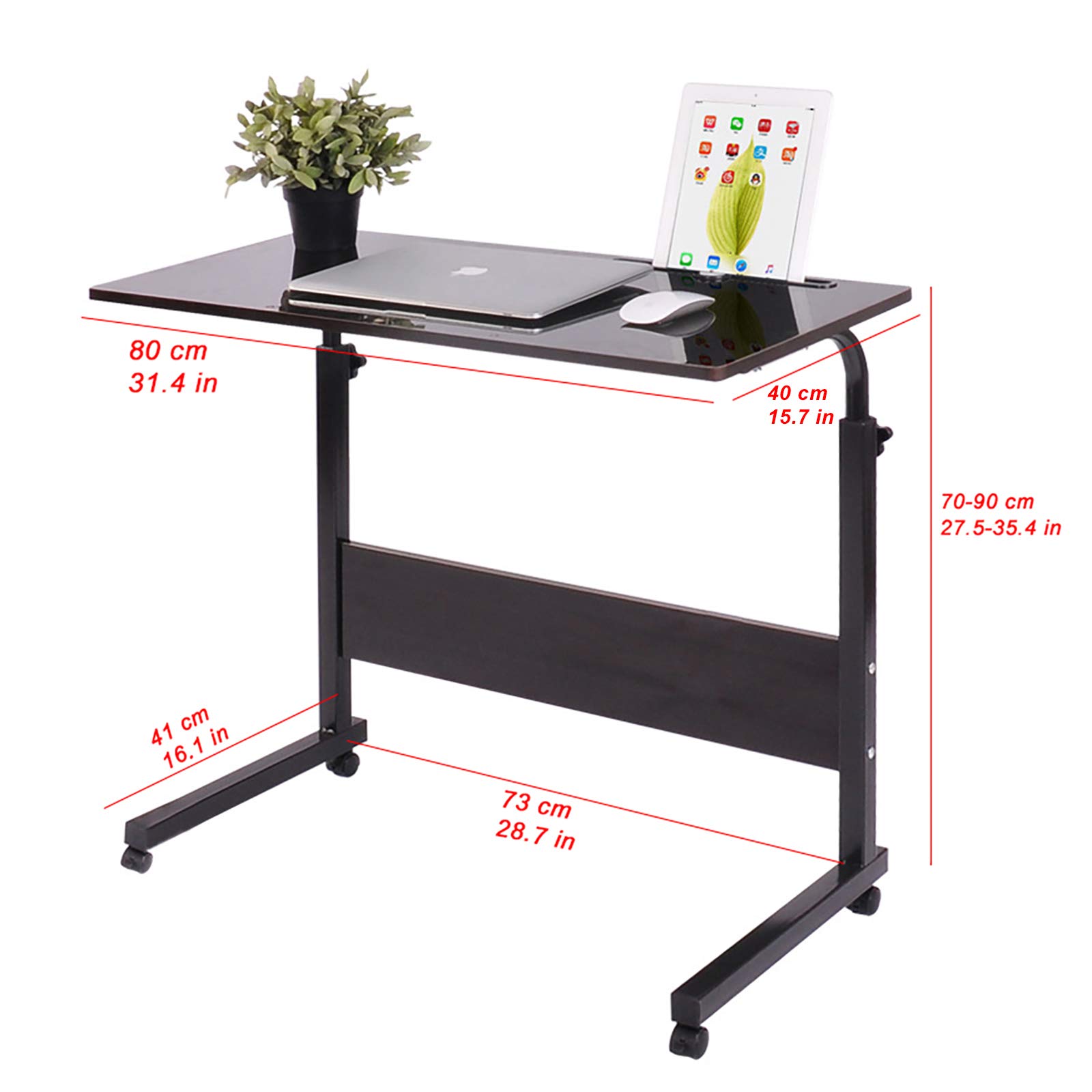 QWEASDF Adjustable Mobile Laptop Desk with Wheels - Portable Sofa Side Table, Rolling Computer Stand for Home Office & Bedroom - Perfect for Working from Couch, Under Bed Storage & Small Space Organization