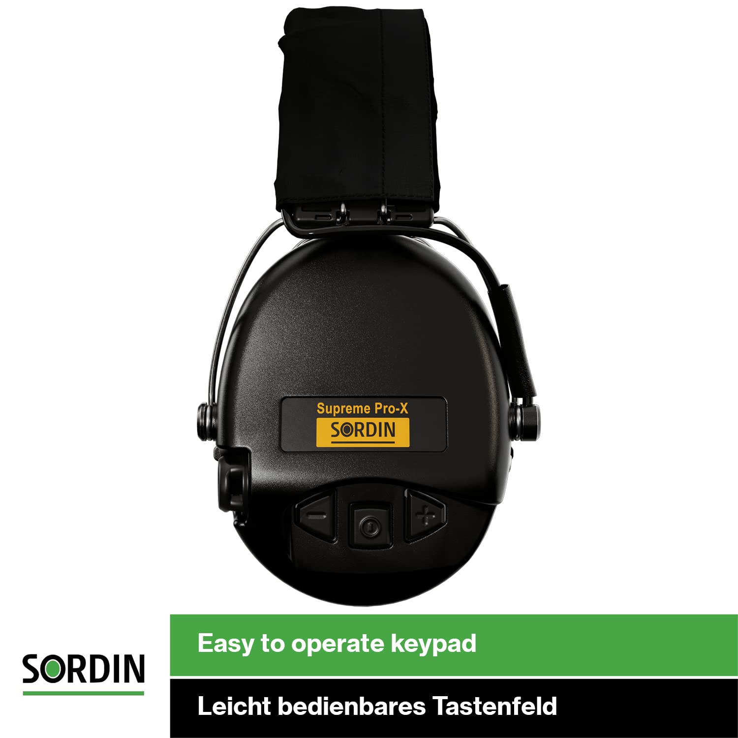 Sordin Supreme Pro-X Electronic Ear Muffs for Hunting & Shooting - Active Noise Cancelling, Textile Headband & Gel Cushions - Black Hearing Protection for Range, Construction & Outdoor Activities