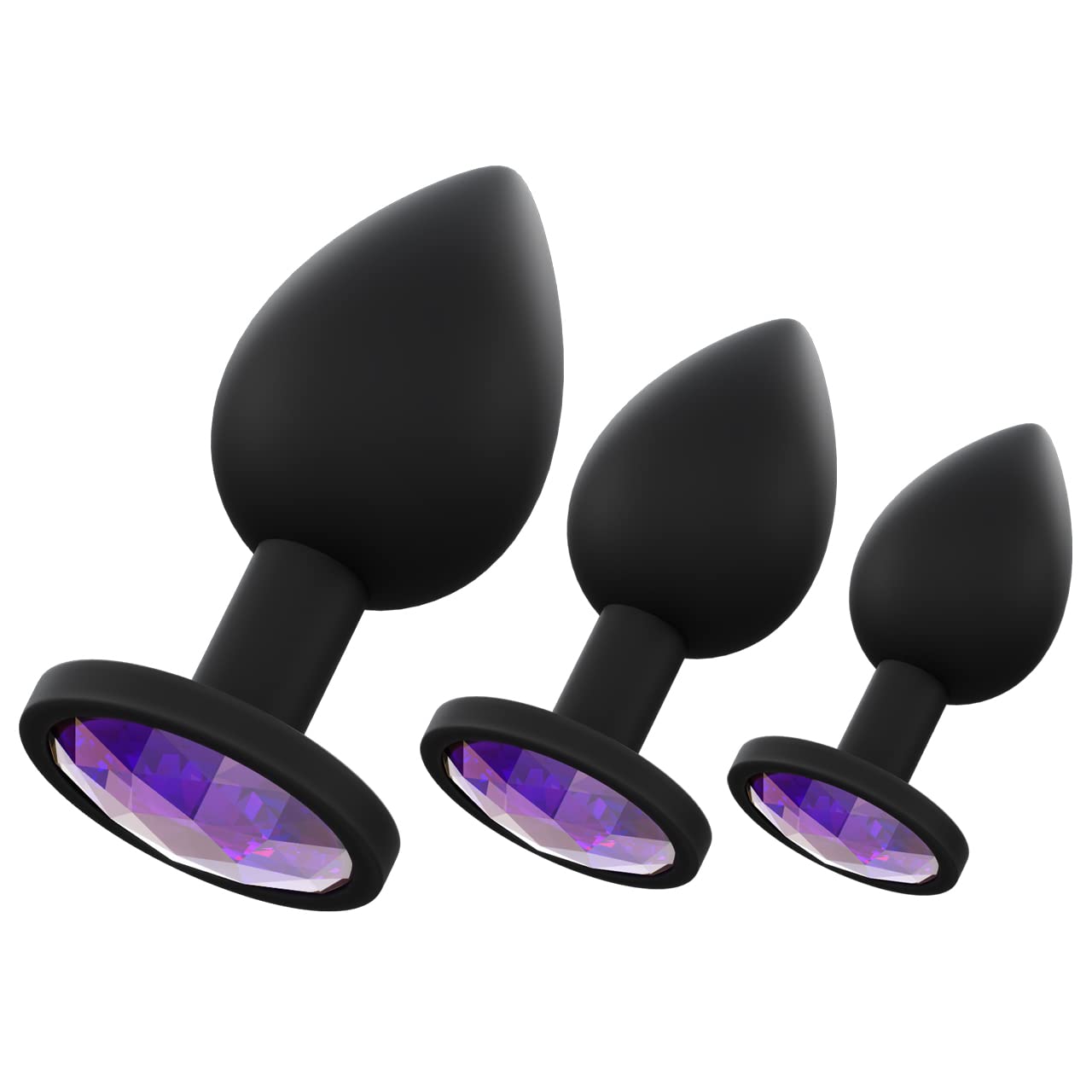 3 Pack Black Diamond Anal Training Butt Plugs - Soft Silicone Beginner Kit with Flared Base & Velvet Gift Bag - Adult Fetish Toys for Couples, Solo Play & Sensual Exploration