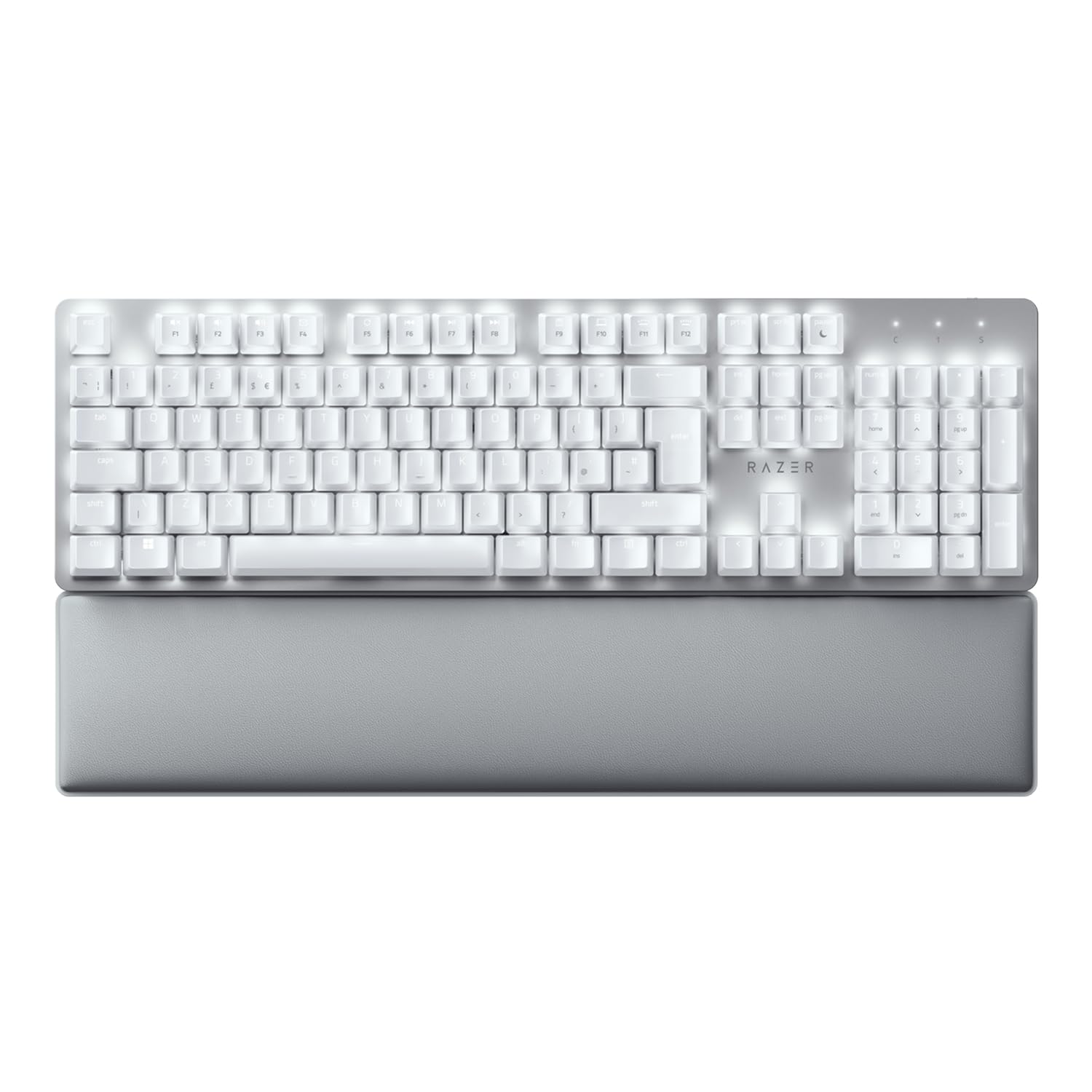Razer Pro Type Ultra Wireless Mechanical Keyboard - Silent Linear Yellow Switches, Leatherette Wrist Rest, Multi-Device Connectivity (Bluetooth/Dongle) | UK Layout White | Perfect for Office Work, Gaming & Programming