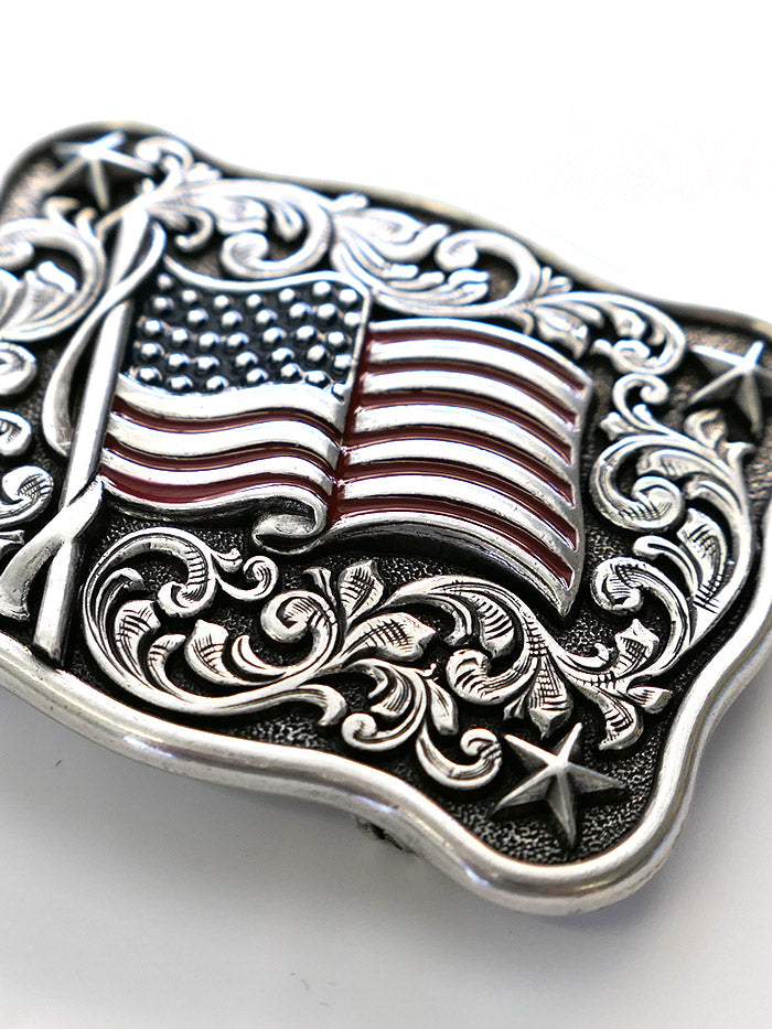 Nocona 37706 Kids Rectangle Smooth Edge Scroll Stars USA Flag Belt Buckle for Boys & Girls - Perfect for Western Outfits, Rodeo Events & Patriotic Occasions