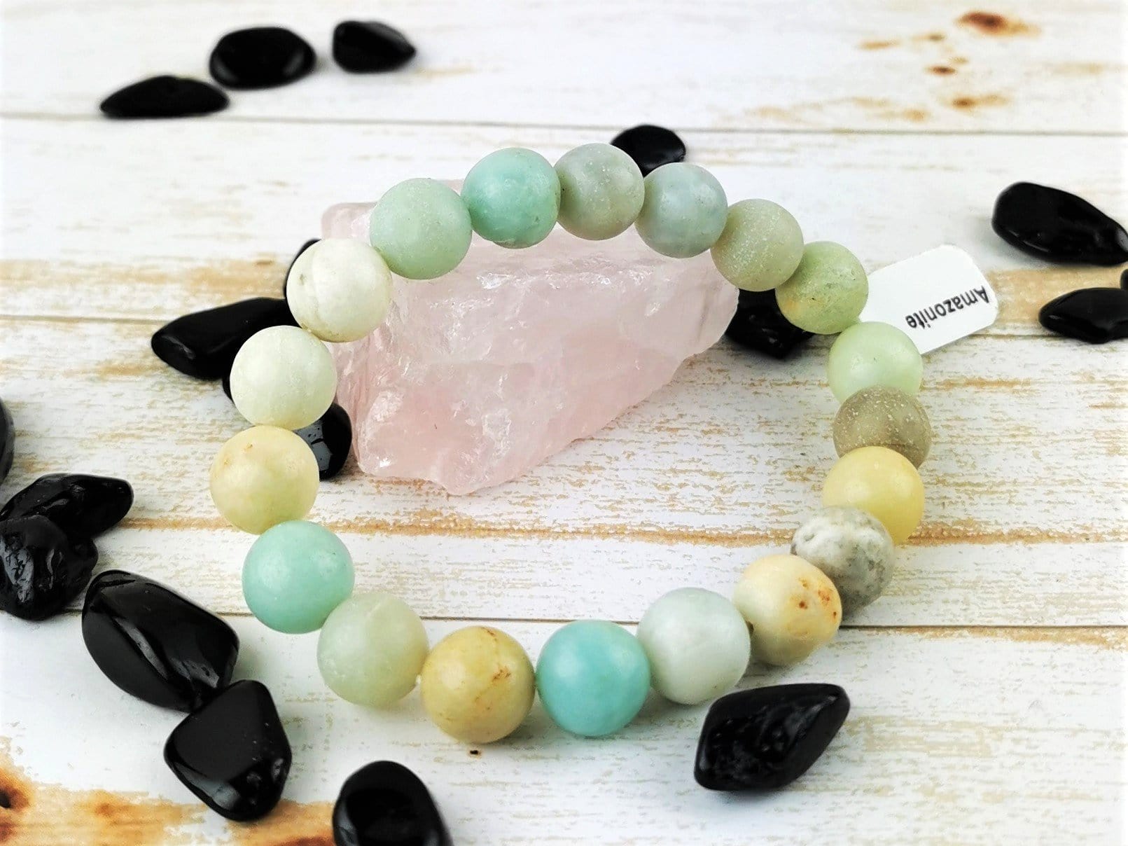 Amazonite Bead Bracelet for Women - Healing Stone Jewelry for Stress Relief & Positive Energy - Adjustable Elastic String for Comfort - Perfect for Meditation, Yoga & Everyday Wear
