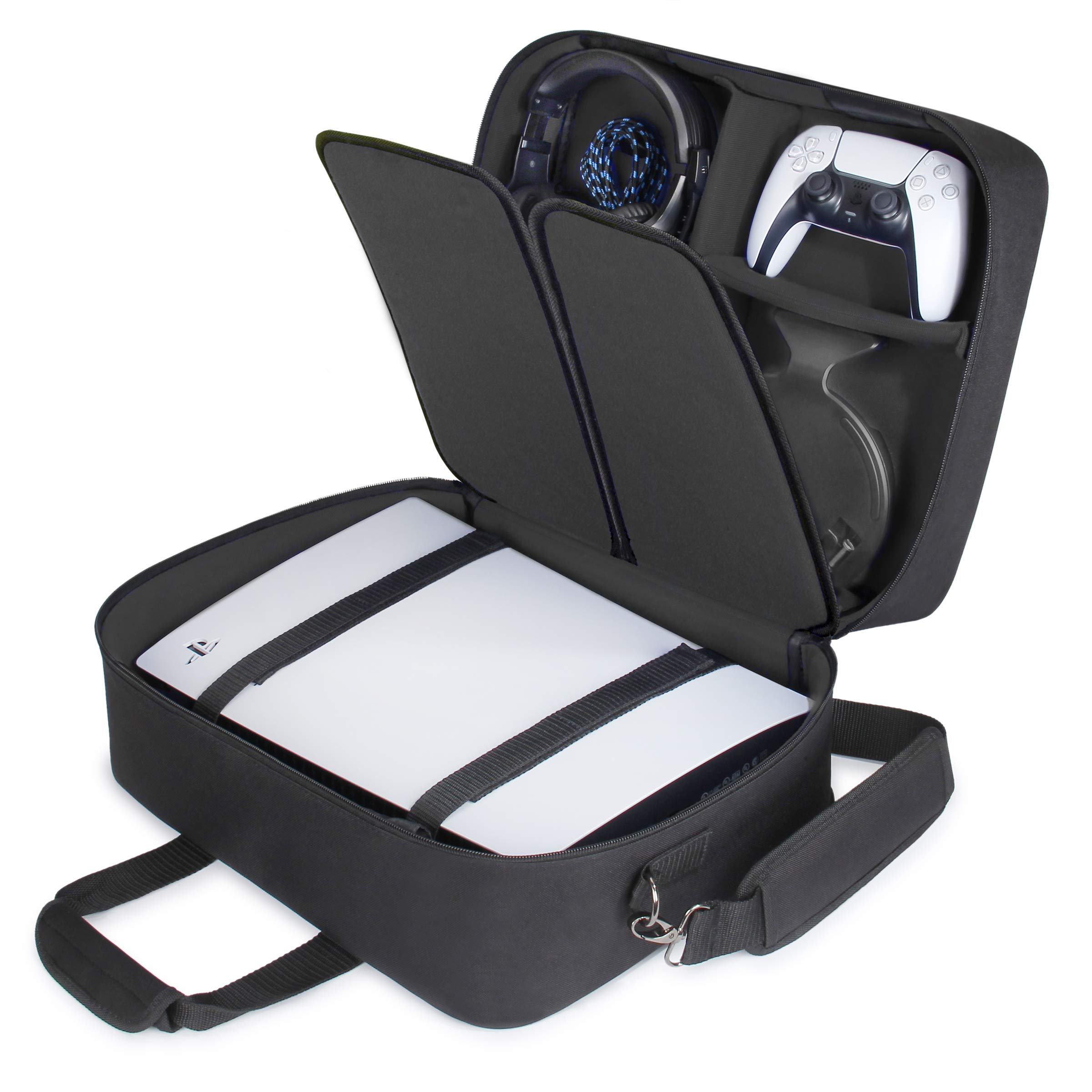 USA Gear PS5 Carrying Case - Protective Travel Bag for PlayStation 5 & PS5 Slim with Adjustable Interior - Shoulder Case Holds DualSense Controllers, Games & Accessories - Perfect for Travel, Gaming Events & Storage