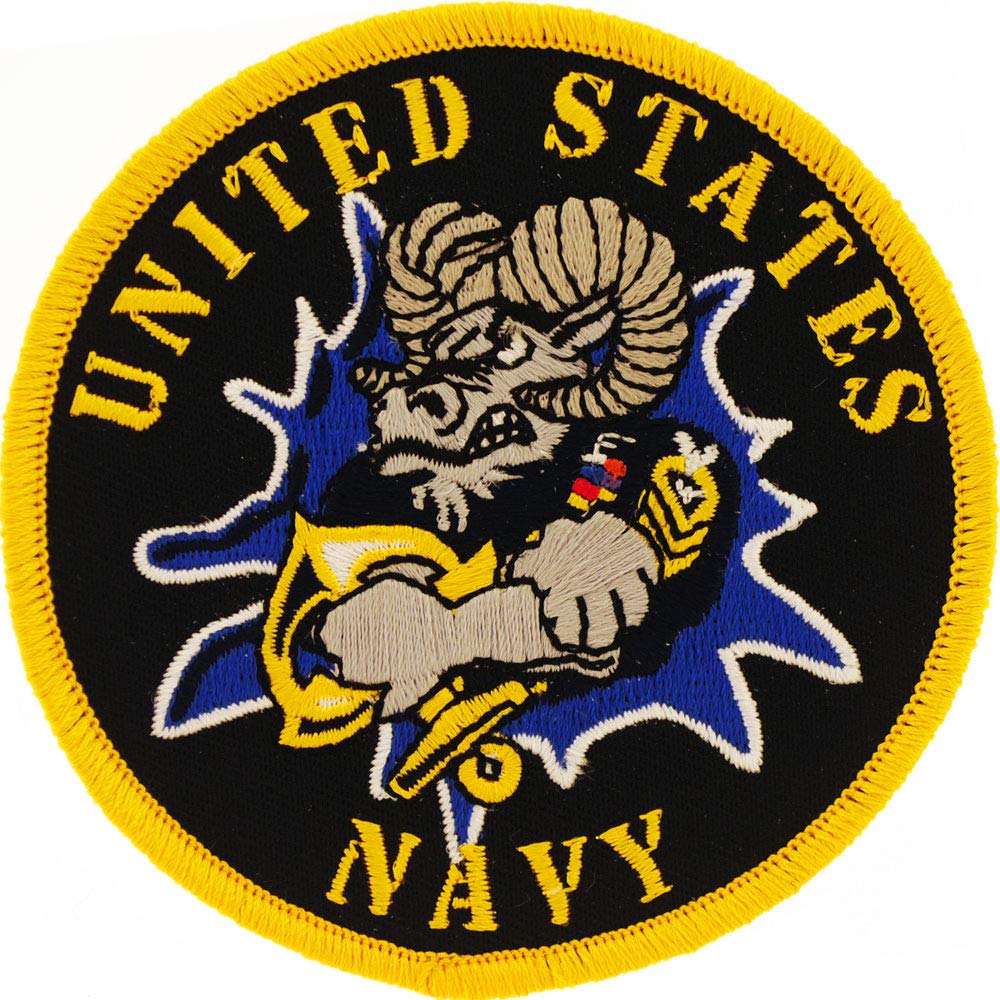 US Navy USN Ram Embroidered Patch with Iron-On Adhesive - Military Uniform & Backpack Decoration for Veterans & Enthusiasts