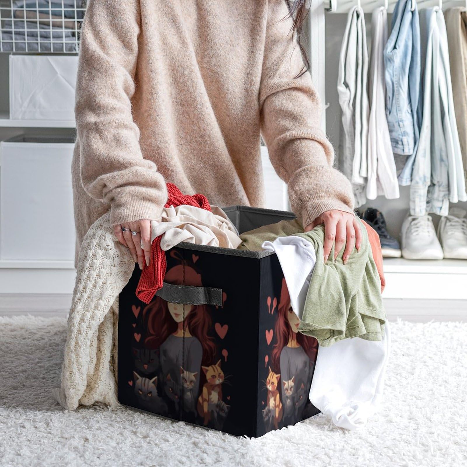 Foldable Storage Cubes with Handles - Cat Lover's Closet Organizer for Clothes, Shelves & Cabinets | Perfect for Bedroom, Dorm & Home Organization