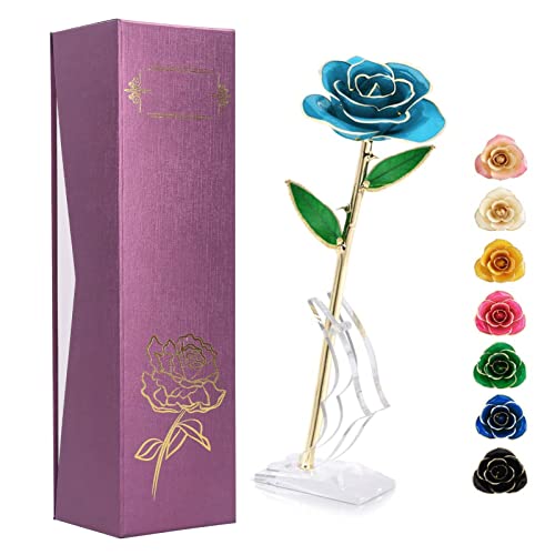 Sky Blue Rose With Purple Case