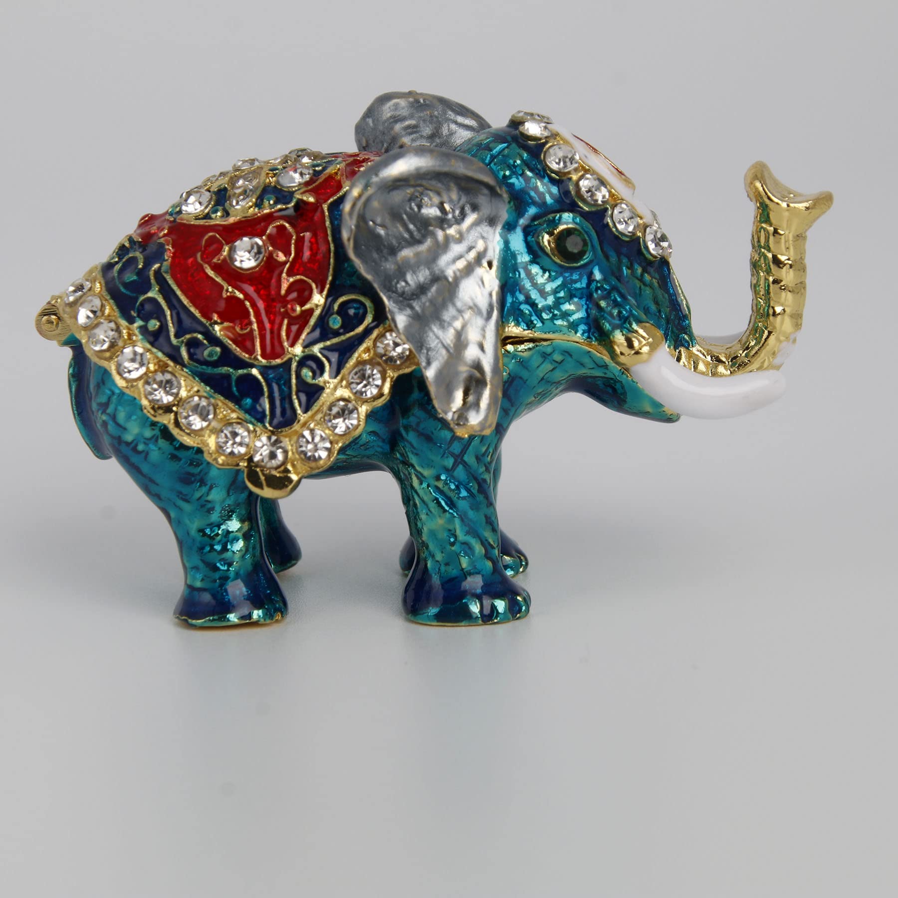 Hand-Painted Small Blue Elephant Trinket Box - Hinged Jewelry Storage with Elephant Figurine | Perfect Gift for Jewelry Lovers, Home Decor & Elephant Collectors