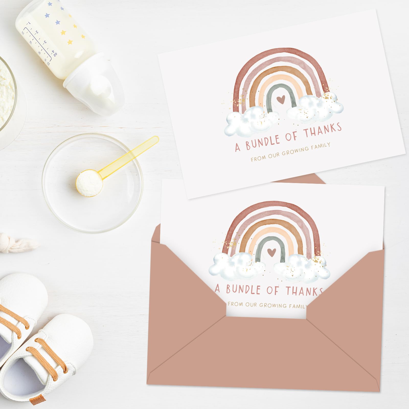 50 Pack Whaline Boho Rainbow Baby Shower Thank You Cards with Envelopes & Stickers - Blank Note Cards for Newborn Celebrations, Gender Reveal Parties & Baptism Events