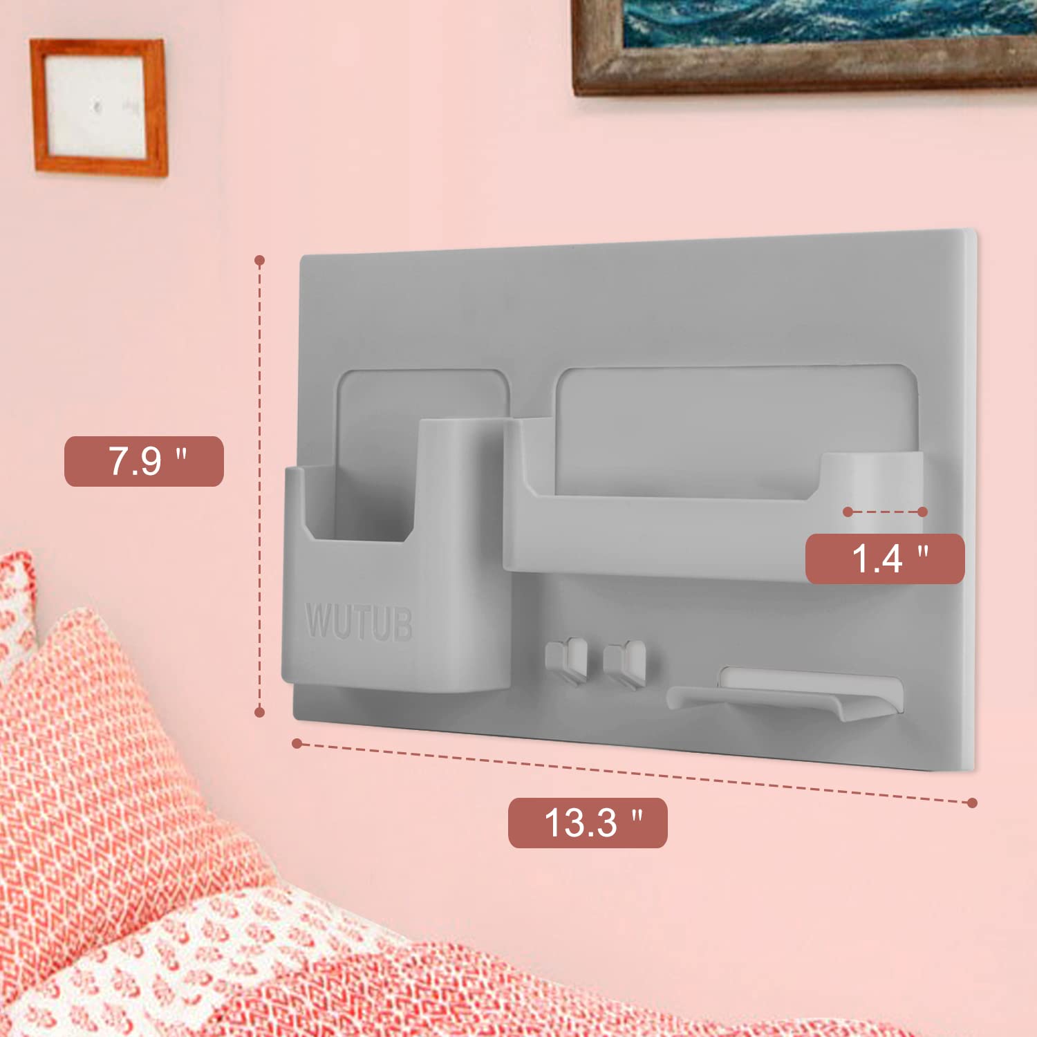 Gray Bathroom Shelves & Bedside Wall Shelf Organizer - Space-Saving Storage for Bathroom, Bedroom, Kitchen & Office