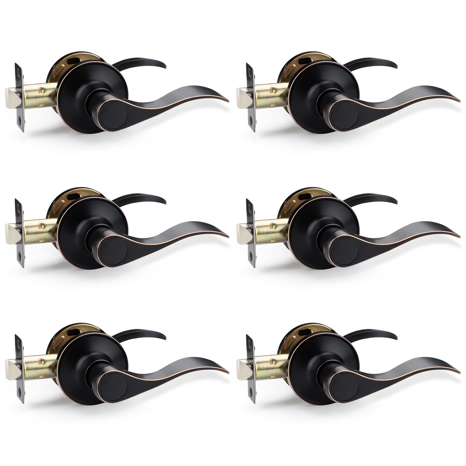 6 Pack Oil Rubbed Bronze Door Handles - Interior Door Knobs for Hallway, Closet & Storeroom - Non-Locking Passage Door Levers - Reversible for Left/Right Handed Doors - Elegant Wave Design - Perfect for Bedrooms, Bathrooms & Home Renovation Projects