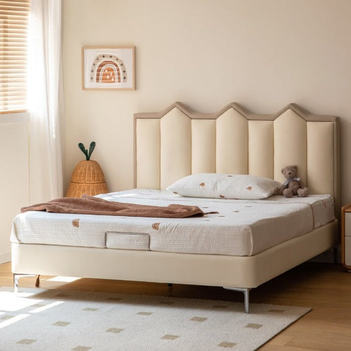 Organic Leather Kids Castle Bed - Cream Style | Safe & Durable Toddler Bed for Boys & Girls | Perfect for Bedrooms, Playrooms & Fantasy Themed Decor