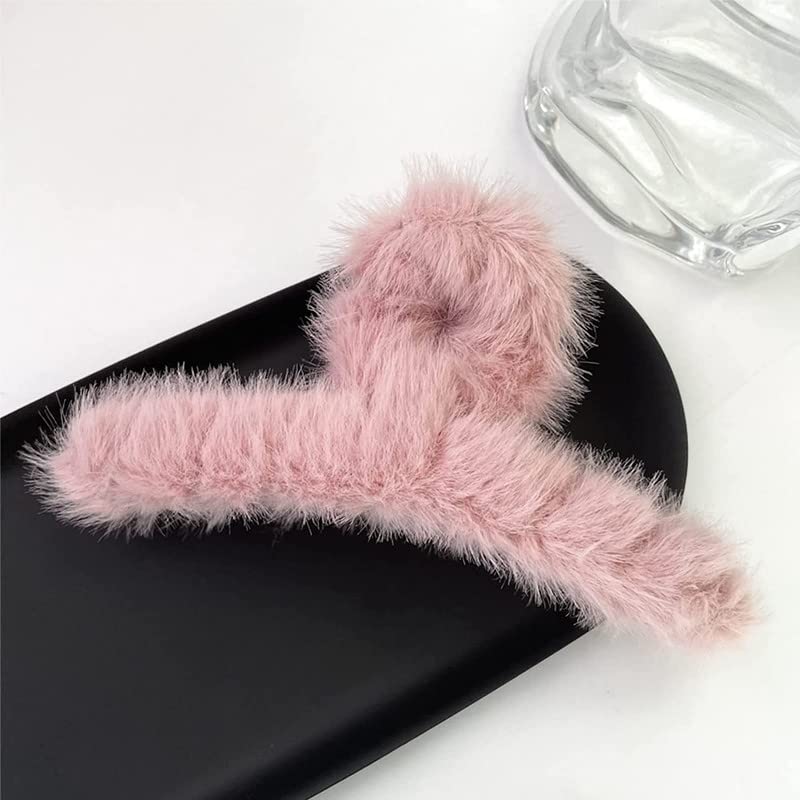 BELICIA Furry Hair Claw Clips for Thick Hair - 2PCS Cute Faux Rabbit Fur Non-Slip Large Barrettes for Women & Girls - Perfect for Ponytails, Buns & Everyday Hairstyles