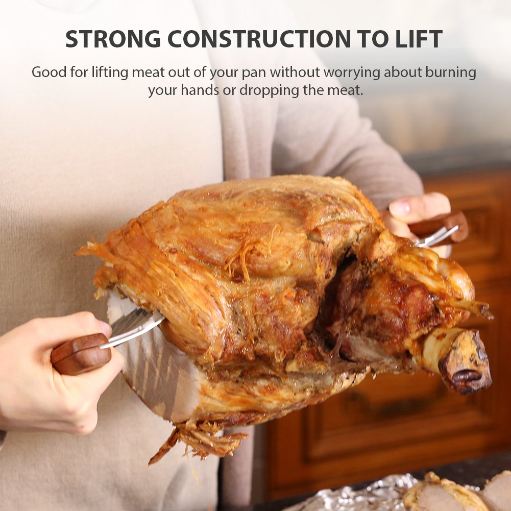 Easylife 18/8 Stainless Steel Meat Shredder Claws with Wooden Handle - BBQ Pulling Forks for Pork, Turkey, Chicken & Brisket - Perfect for Grilling, Smoking & Serving at Backyard Cookouts