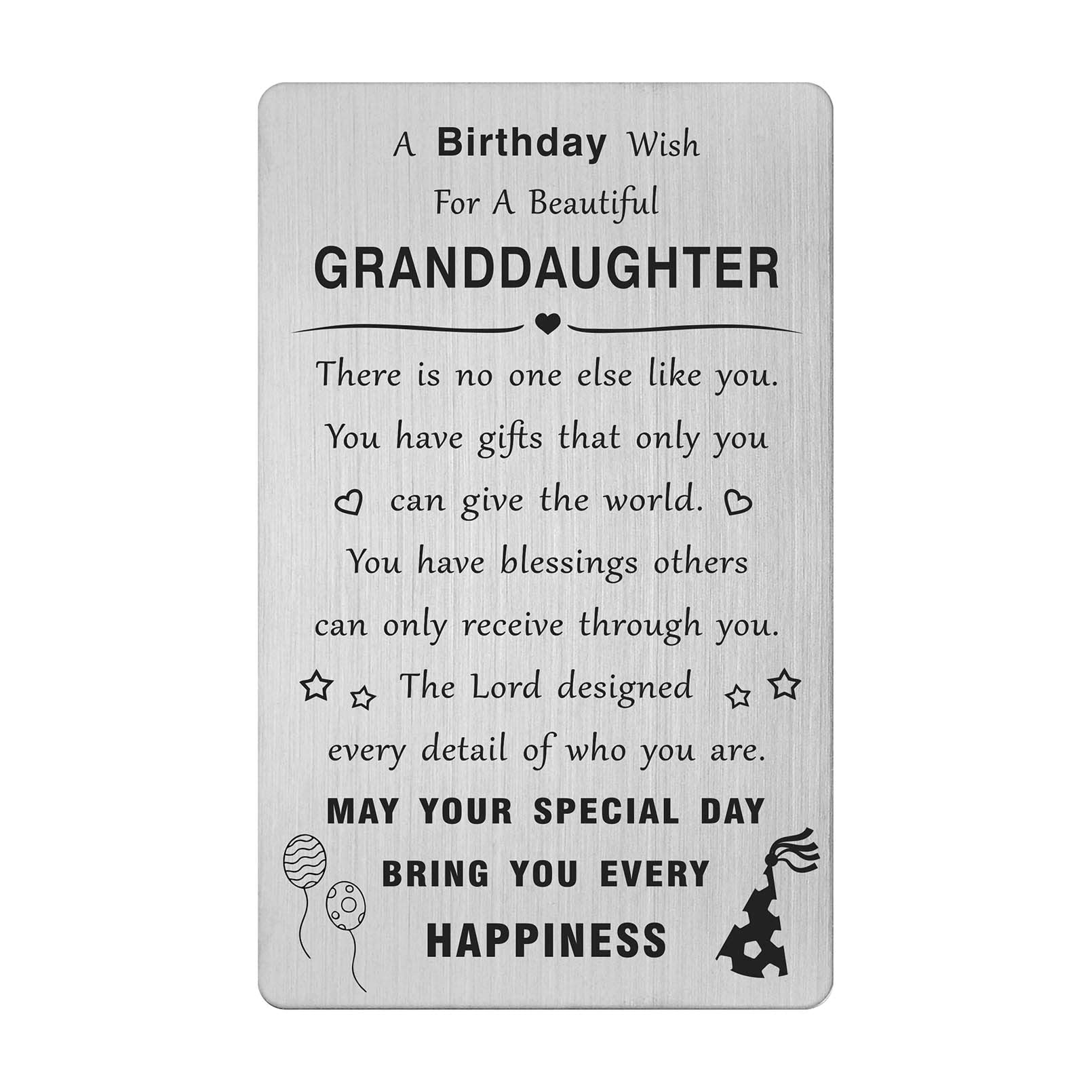 ABNTY Engraved Steel Birthday Card for Granddaughter - Heartfelt Keepsake Gift - Personalized Granddaughter Birthday Card - Perfect for Birthdays, Anniversaries & Special Occasions