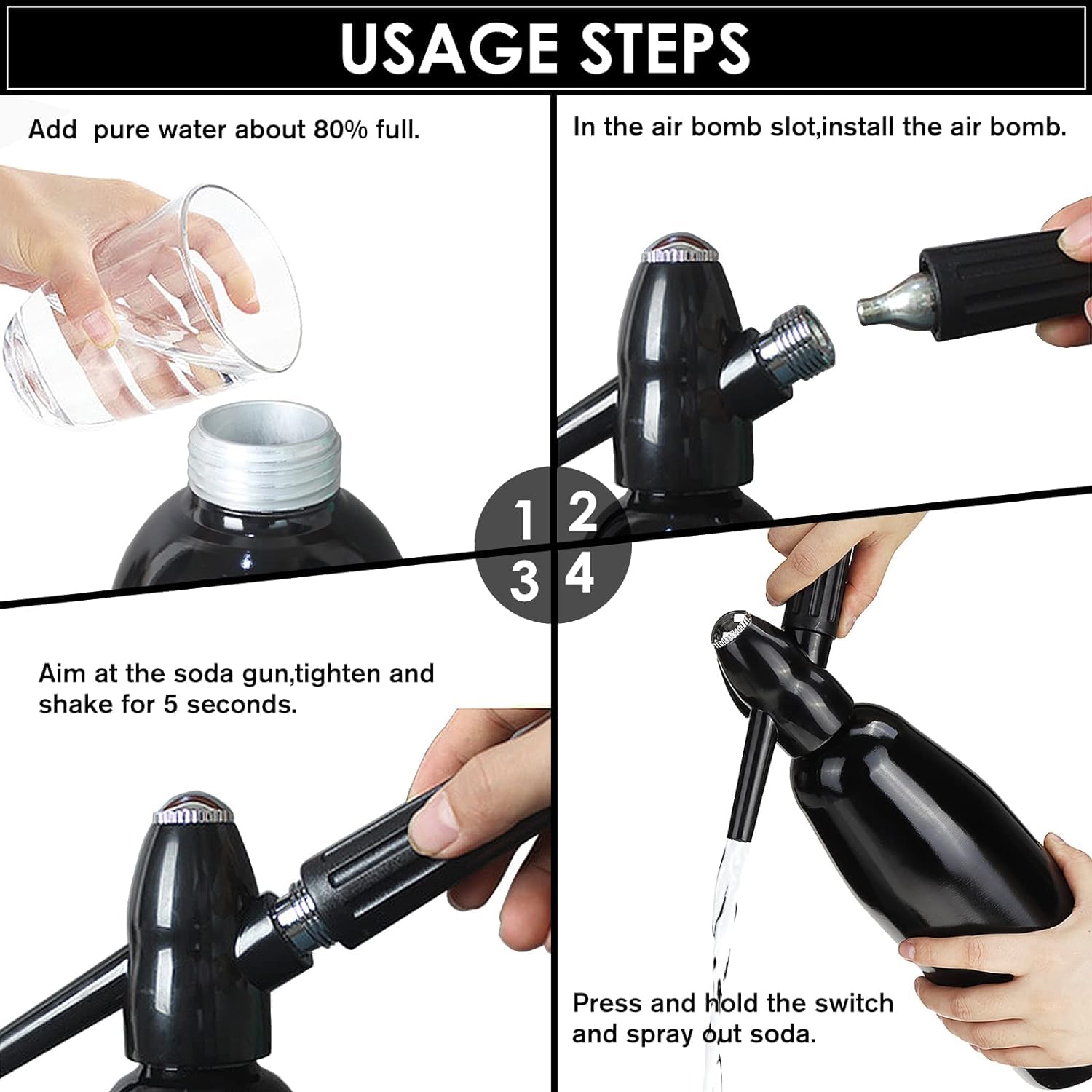 Premium Portable Soda Siphon - Sparkling Water Maker Machine for Homemade Carbonated Drinks | Compatible with SodaStream CO2 Tanks | Perfect for Parties, Home Bars & Healthy Hydration (Black)