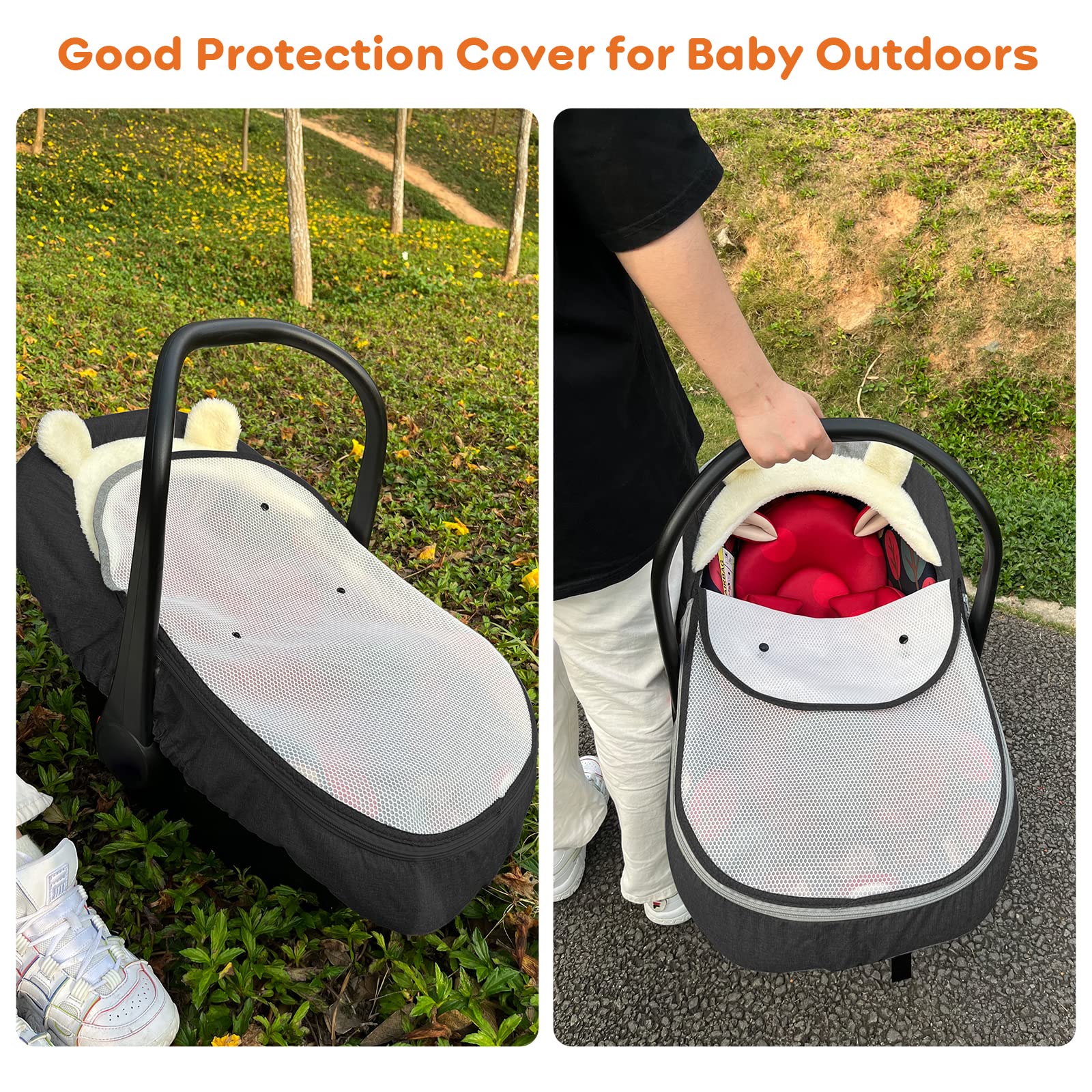 Longdafei Baby Car Seat Cover - Soft & Warm Winter Infant Car Seat Protector for Strollers - Cozy Black Car Seat Cover for Girls & Boys - Perfect for Cold Weather & Outdoor Adventures
