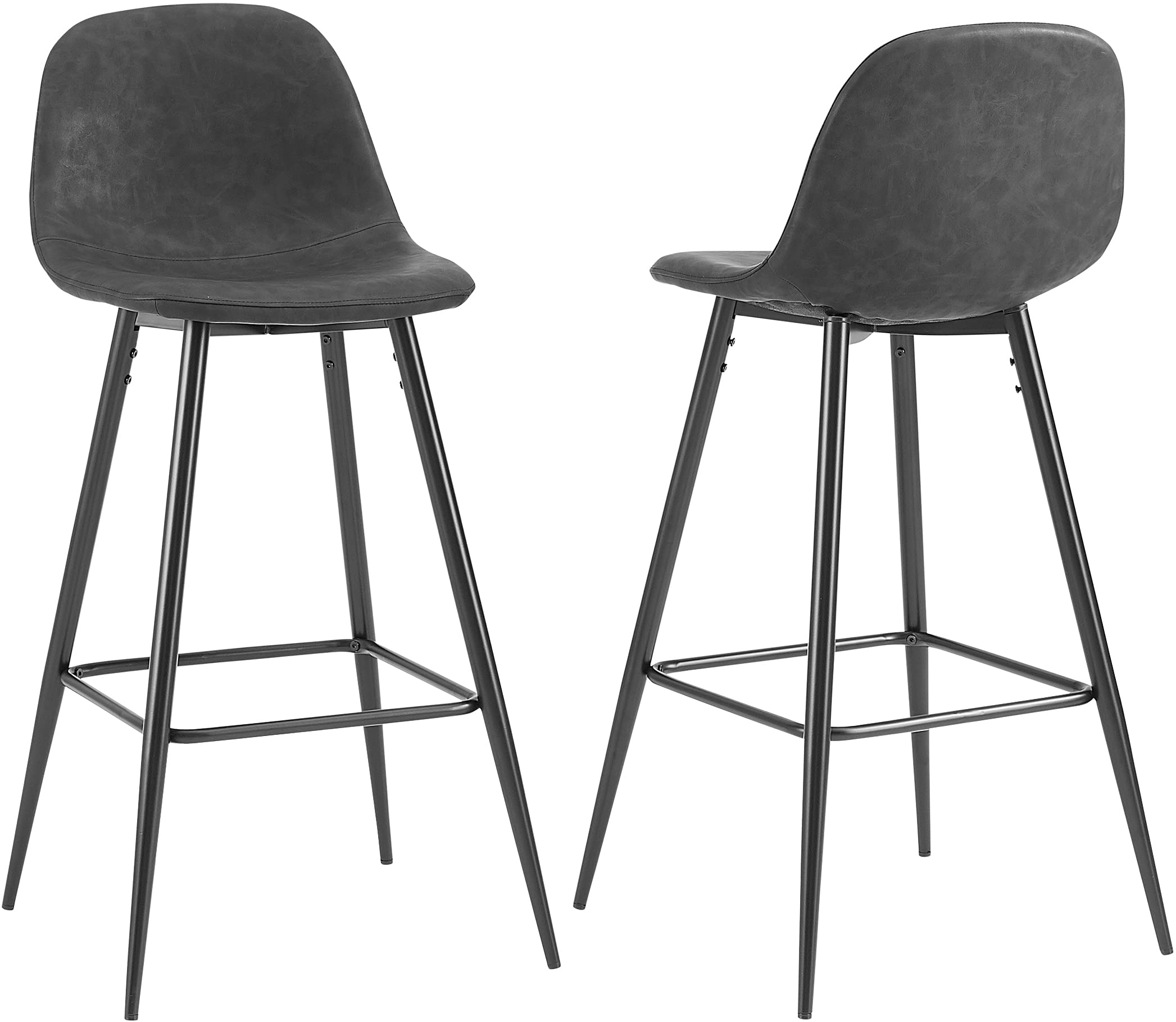 Crosley Furniture Weston Upholstered Bar Stools Set of 2 - Distressed Black & Matte Black Counter Height Stools for Kitchen Island, Breakfast Bar & Home Decor