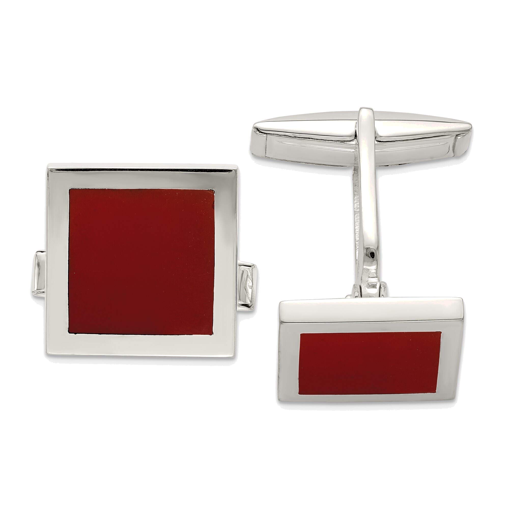 Bonyak Sterling Silver Red Agate Cufflinks for Men - Elegant Dress Shirt Accessories for Weddings, Business & Formal Events