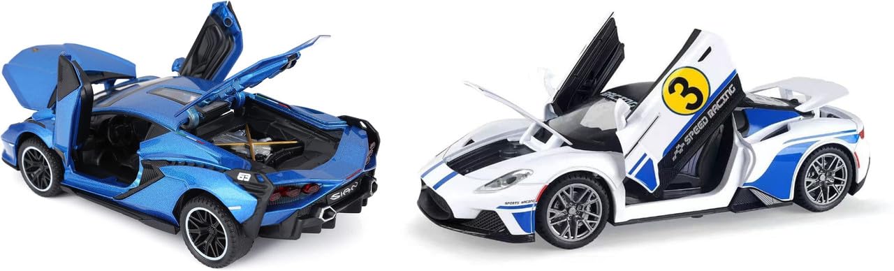 Exegi Enterprise Maserati Metal Pull Back Toy Cars - 2 Pack Mini Model Cars with Light & Sound, Blue - Perfect for Kids' Playtime, Collectibles & Gift Giving
