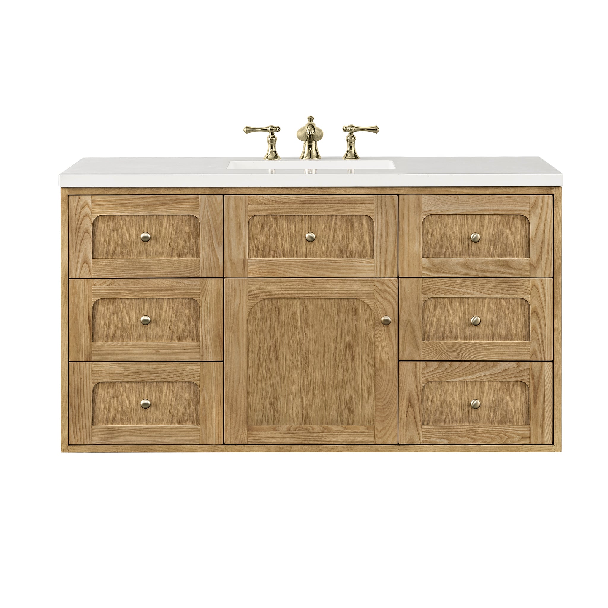 Laurent 48 Inch Single Bathroom Vanity with White Zeus Top & Light Natural Oak Finish - Perfect for Modern Home Bathroom Renovation and Small Space Design