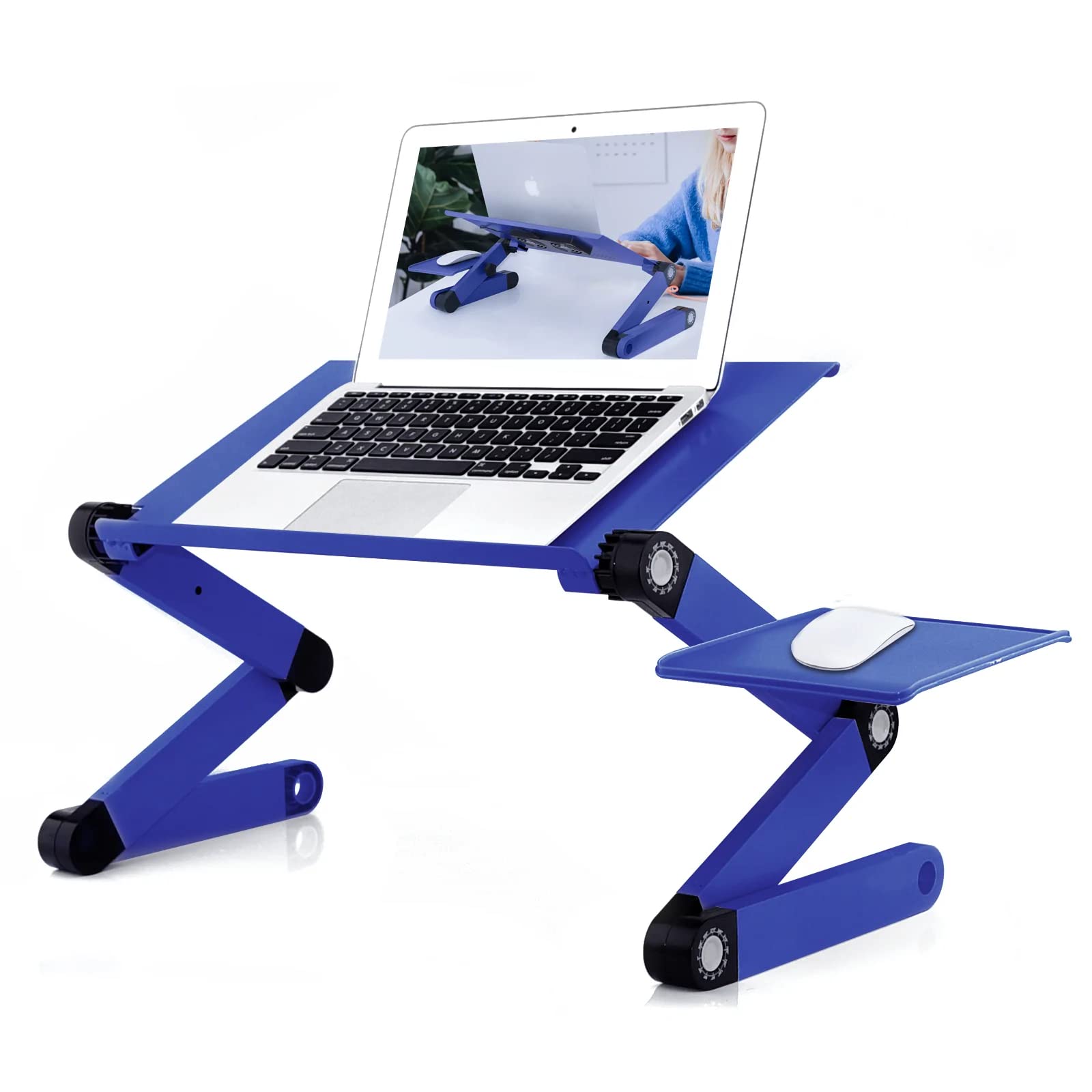 Adjustable Laptop Stand with Cooling Fans - Portable Aluminum Laptop Desk for Bed, Sofa & Office - Foldable Notebook Holder with Mouse Pad & Cook Book Stand - Ideal for Work, Gaming & Home Use