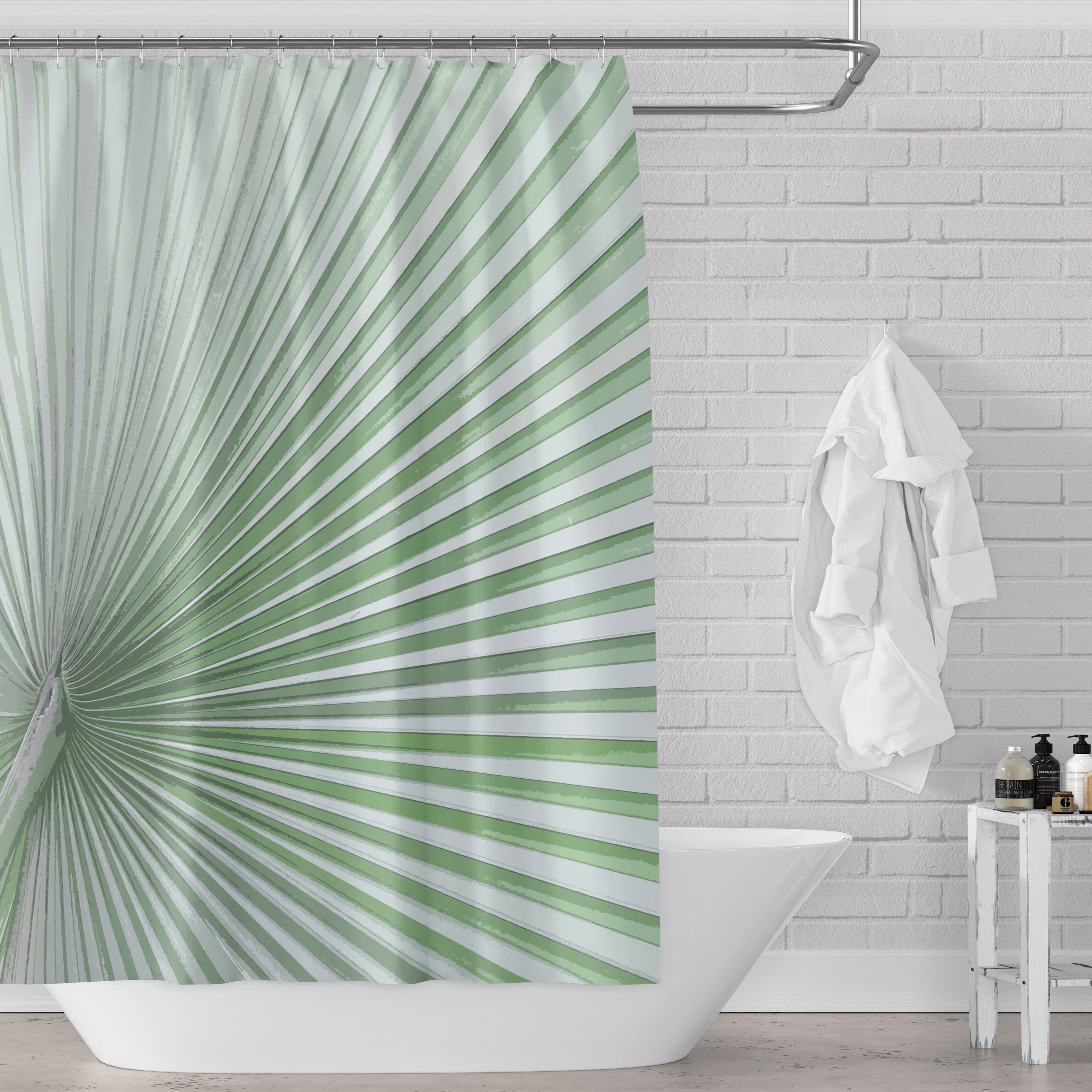 Light Green Palmetto Tropical Palm Leaf Shower Curtain - Waterproof Bathroom Decor for Beach, Coastal & Boho Style Homes