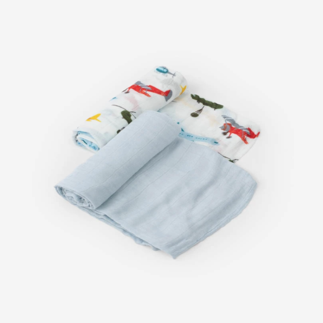 Little Unicorn Deluxe Muslin Swaddle Blanket Set - Soft Baby Swaddling Blankets for Newborns & Infants, Breathable & Lightweight, Air Show Design - Perfect for Nursery, Baby Shower Gifts & Travel