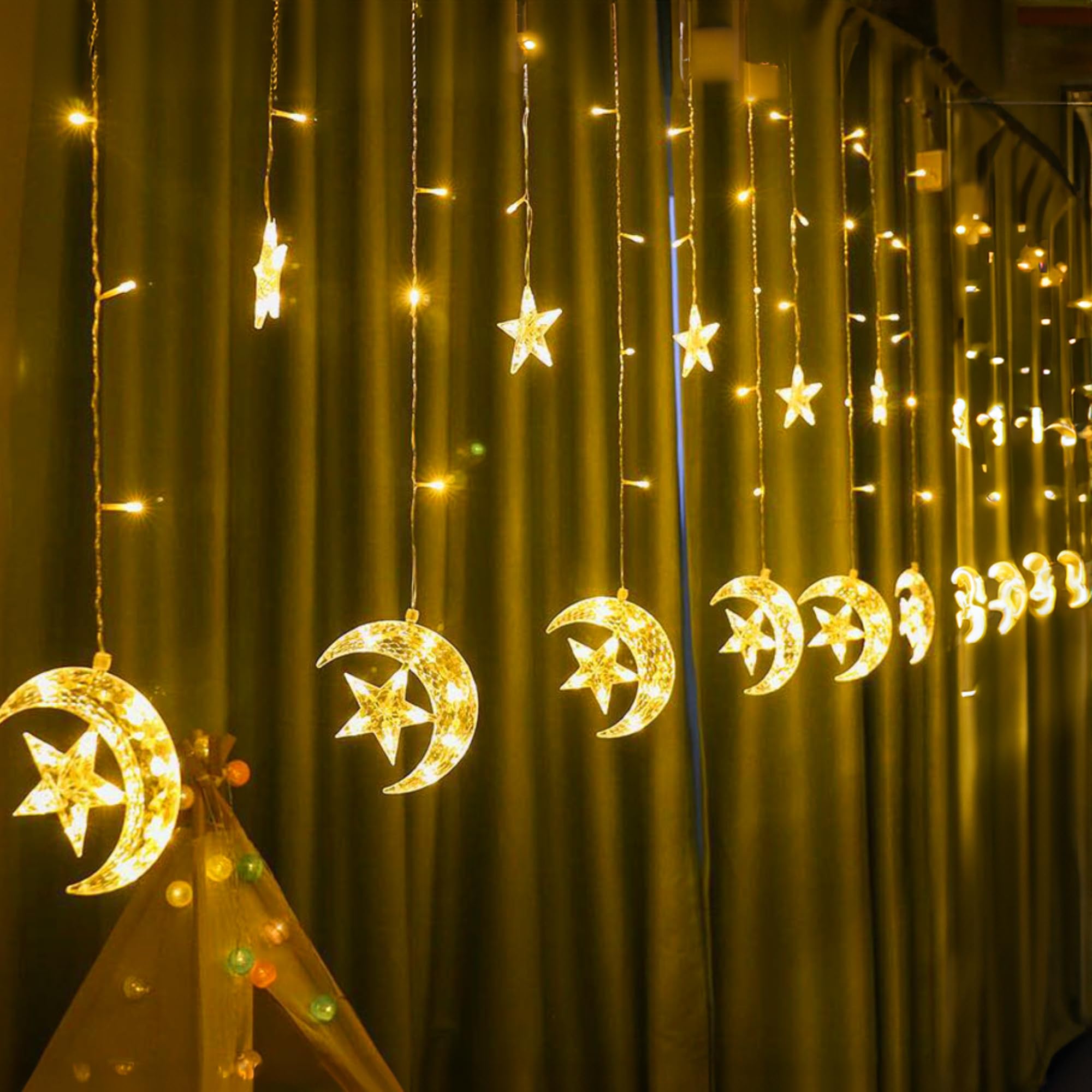 TW SHINE Ramadan Decorations - 138 LED Star Moon String Lights with Remote & 8 Modes, Ramadan Banner for Eid Al-Fitr Party Supplies (USB Powered) - Perfect for Home Decor, Mosque Lighting, and Ramadan Festival Celebrations