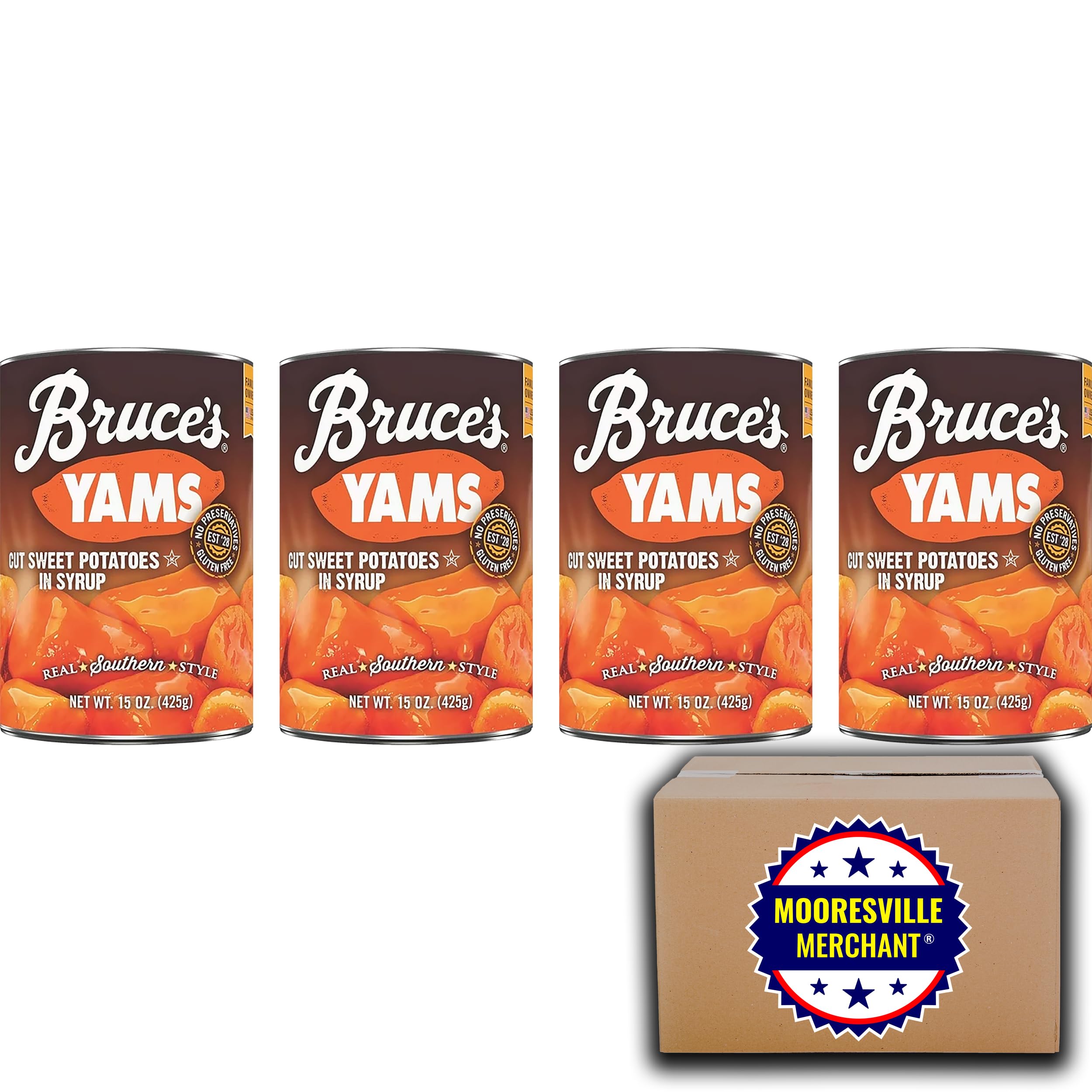 Bruce's Yams Cut Sweet Potatoes in Syrup, 15 Ounce (Pack of 4 Cans) - Premium Canned Sweet Potatoes for Baking, Thanksgiving Recipes & Holiday Meals - Gluten-Free & Non-GMO