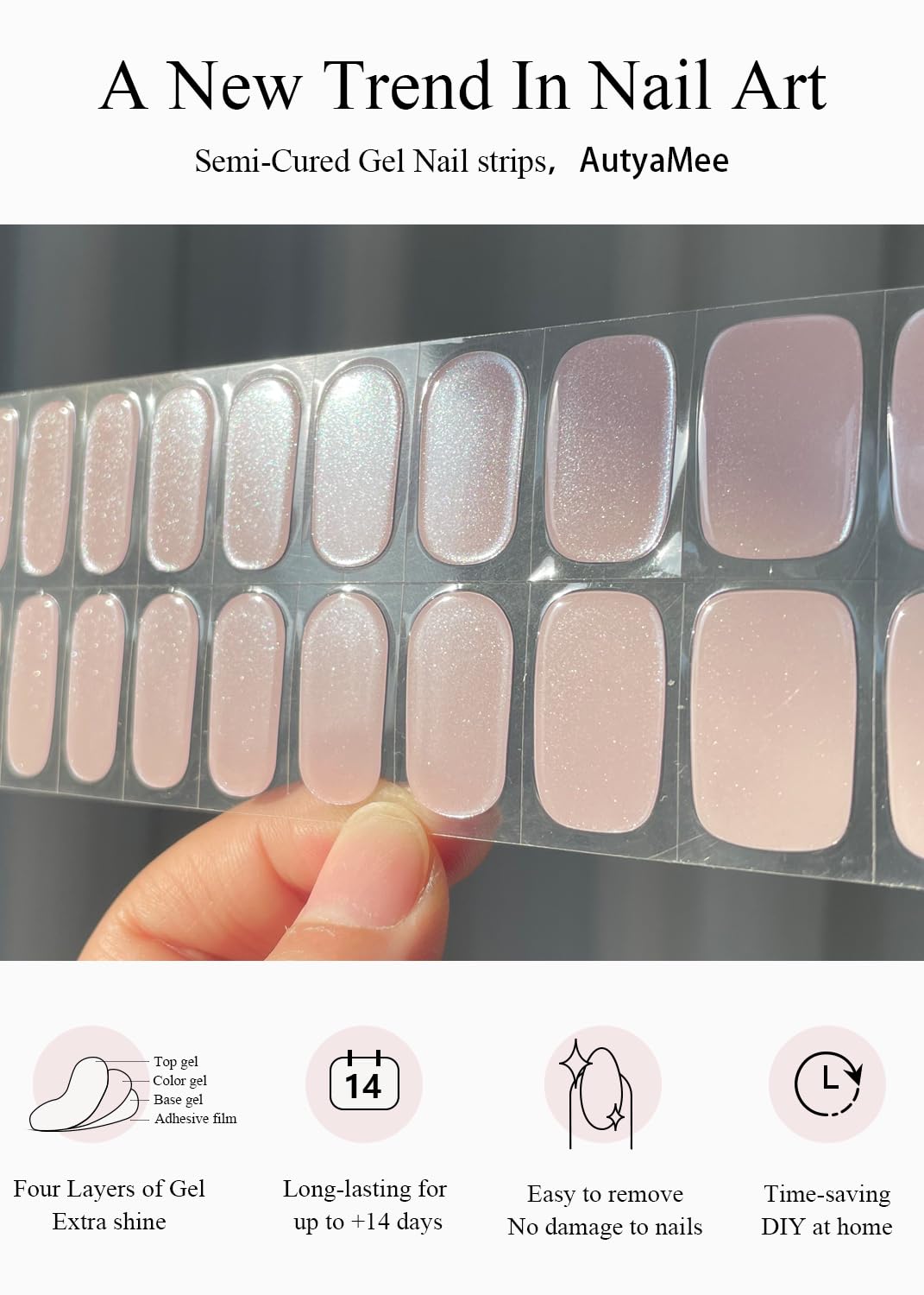 Semi Cured Gel Nail Strips - Glazed Donut Pink & Pearl Chrome Nail Wraps | Salon Quality UV Gel Nail Stickers | Easy to Apply at Home | Perfect for DIY Manicures, Parties & Special Occasions