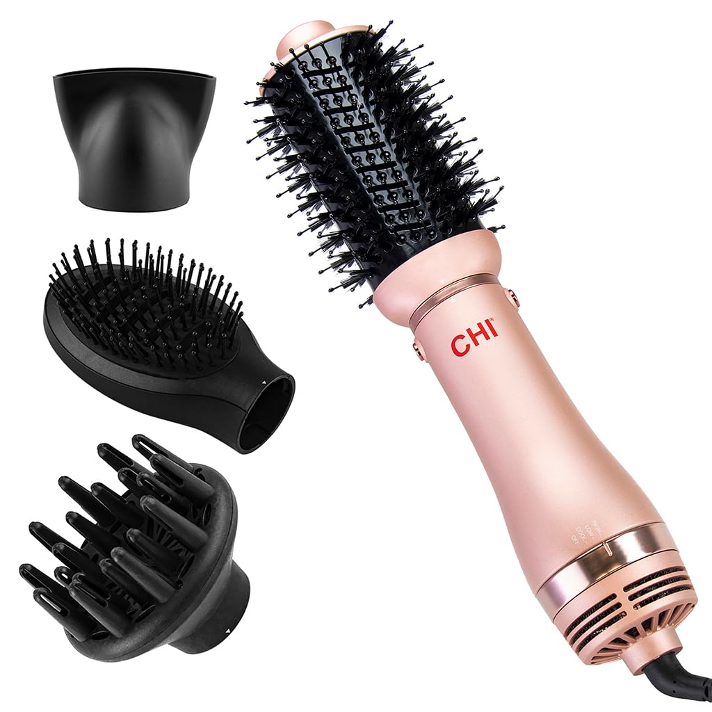 CHI Volumizer 4-in-1 Blowout Brush & Hair Dryer for Smooth Silky Shiny Hair - 4 Interchangeable Attachments for Versatile Styling - Rose Gold - Perfect for Home Salon Styling & Professional Results