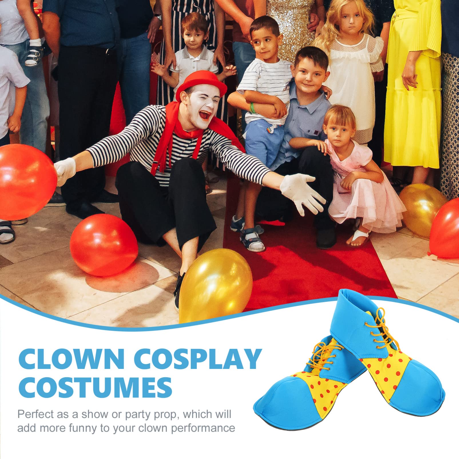 Bright Color Halloween Clown Shoes - Pair of Blue & Yellow Clown Costume Accessories for Cosplay, Halloween Parties & Circus Performances