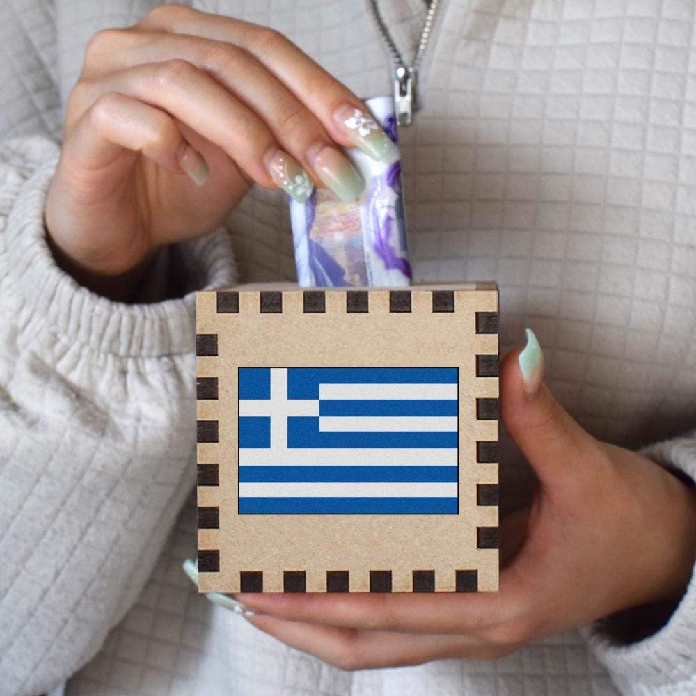Greek Flag Money Box - Piggy Bank for Savings & Collectibles | Perfect for Kids, Travel Souvenirs & Patriotic Decor (MB00073421)
