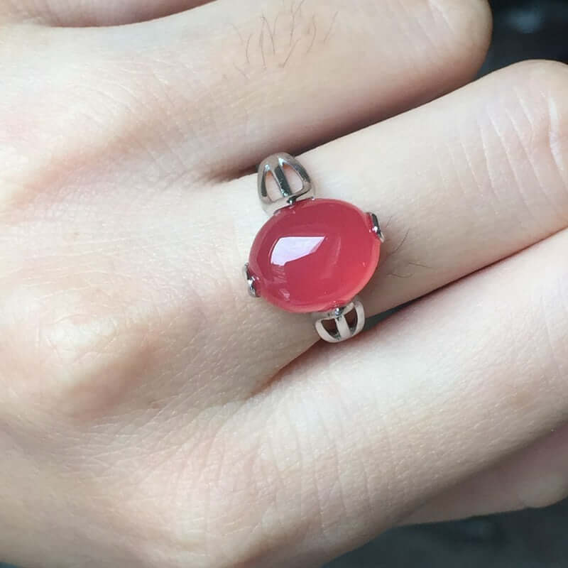 18K Pink Chalcedony Birthstone Ring for Women - Elegant Rose Gold Jewelry Gift for Mother's Day, Anniversary & Valentine's Day | Perfect for Everyday Wear & Special Occasions | FME R337