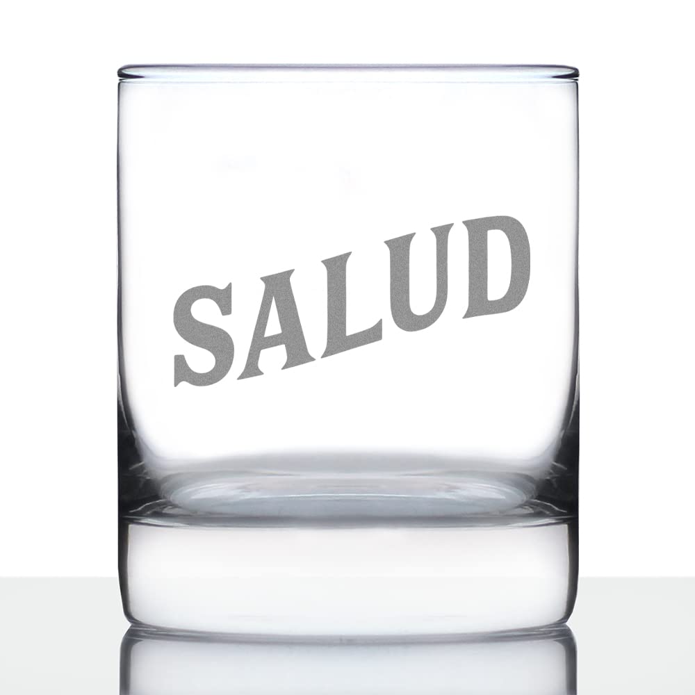 Salud Spanish Cheers Whiskey Rocks Glass - 10.25 Oz Cute Spanish Themed Gift for Women & Men - Perfect for Parties, Home Bar Decor & Spanish Culture Enthusiasts