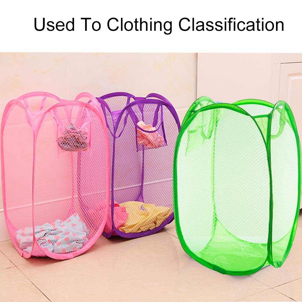 Qtopun Foldable Mesh Laundry Hamper, 2-Pack Portable Clothes Basket for Bedroom, Kids Room, College Dorm & Travel - Green & Orange | Space-Saving Storage Solution for Home Organization